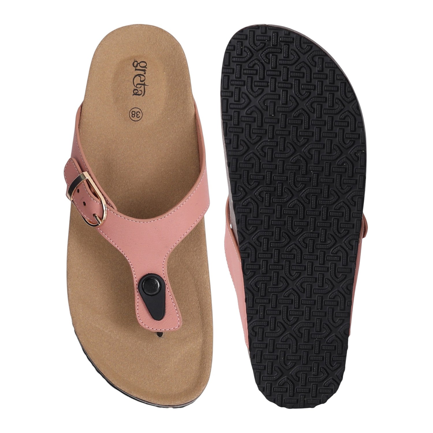 Women Pink Slip-On Sandals with Cork Footbed