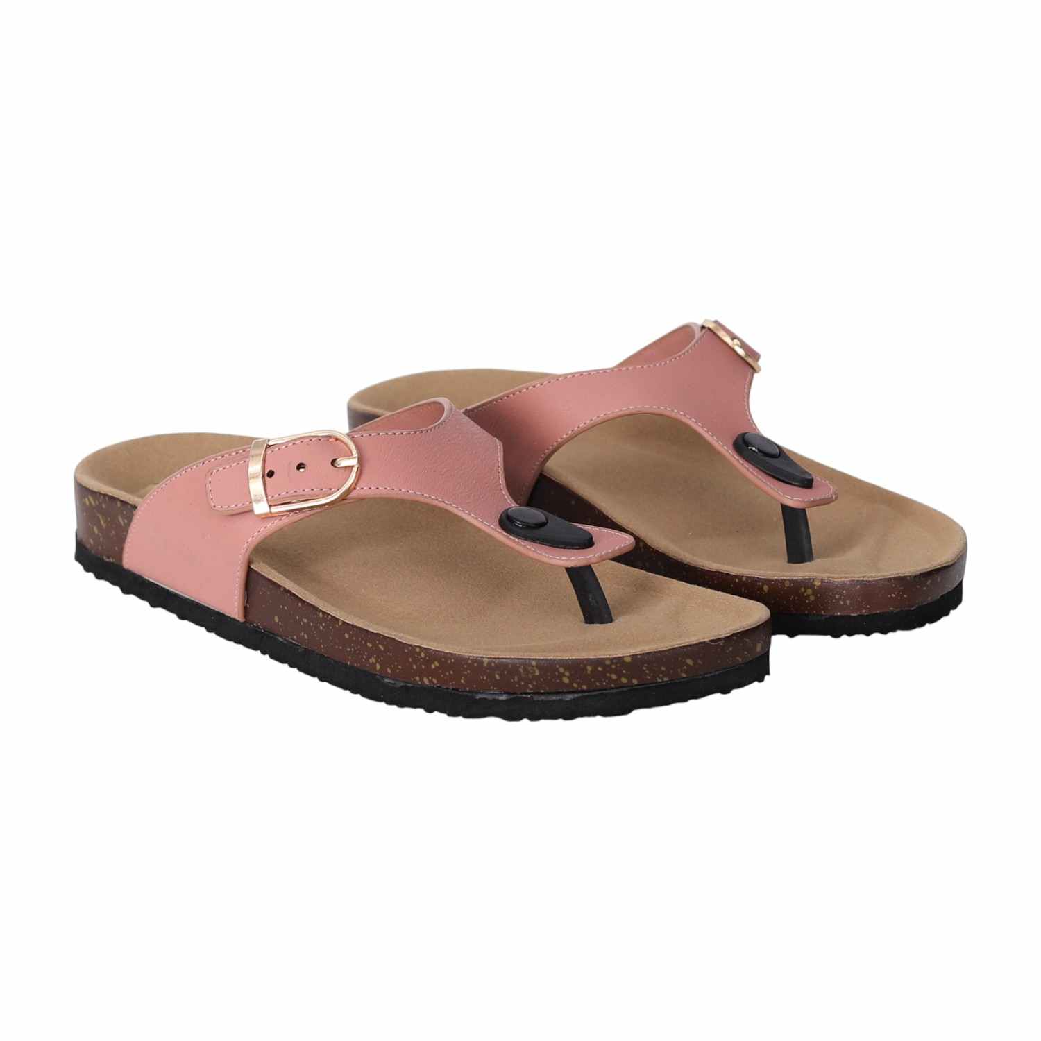 Women Pink Slip-On Sandals with Cork Footbed