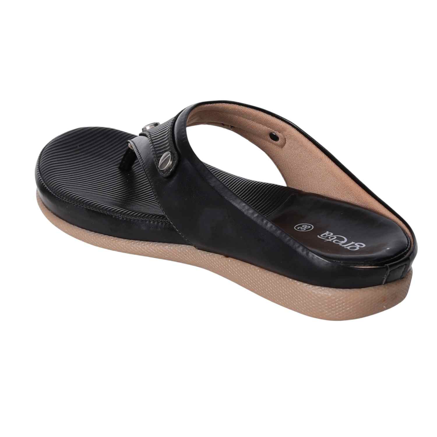 Women Black Comfort Sandals with Textured Footbed