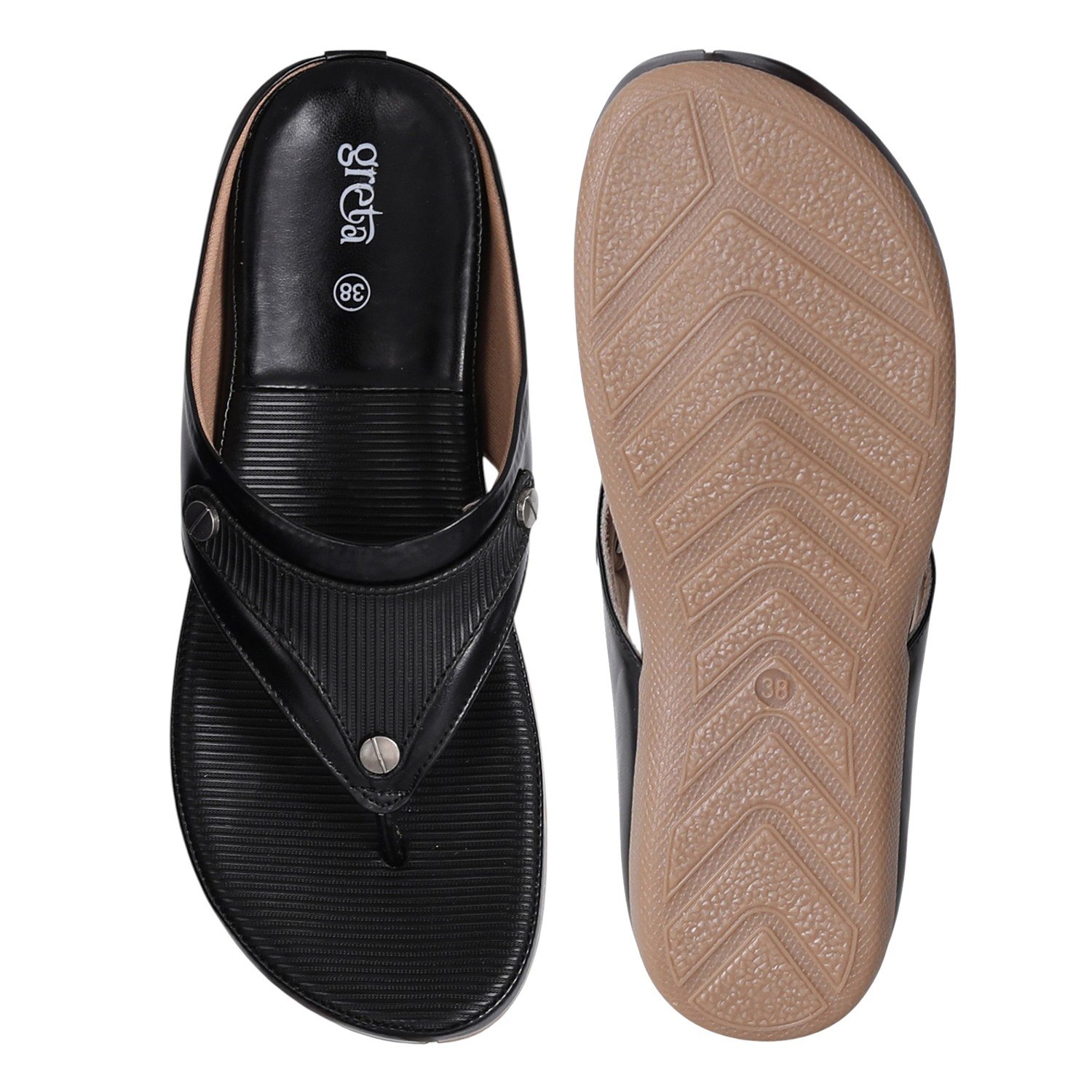 Women Black Comfort Sandals with Textured Footbed