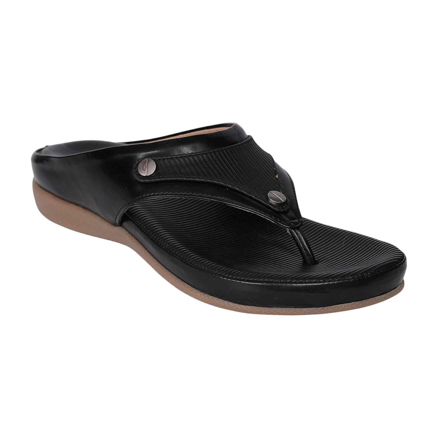 Women Black Comfort Sandals with Textured Footbed