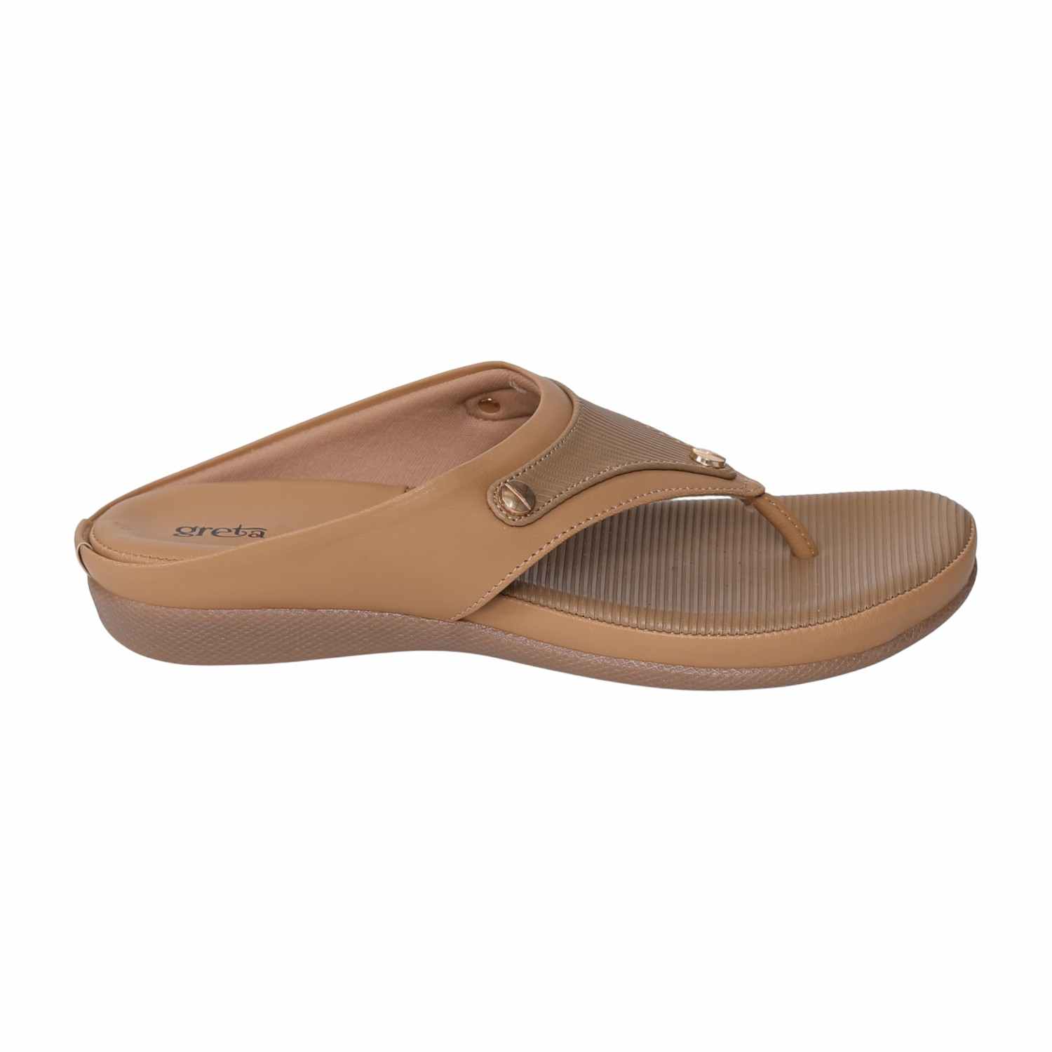 greta | Women Beige Comfort Sandals with Textured Footbed|2