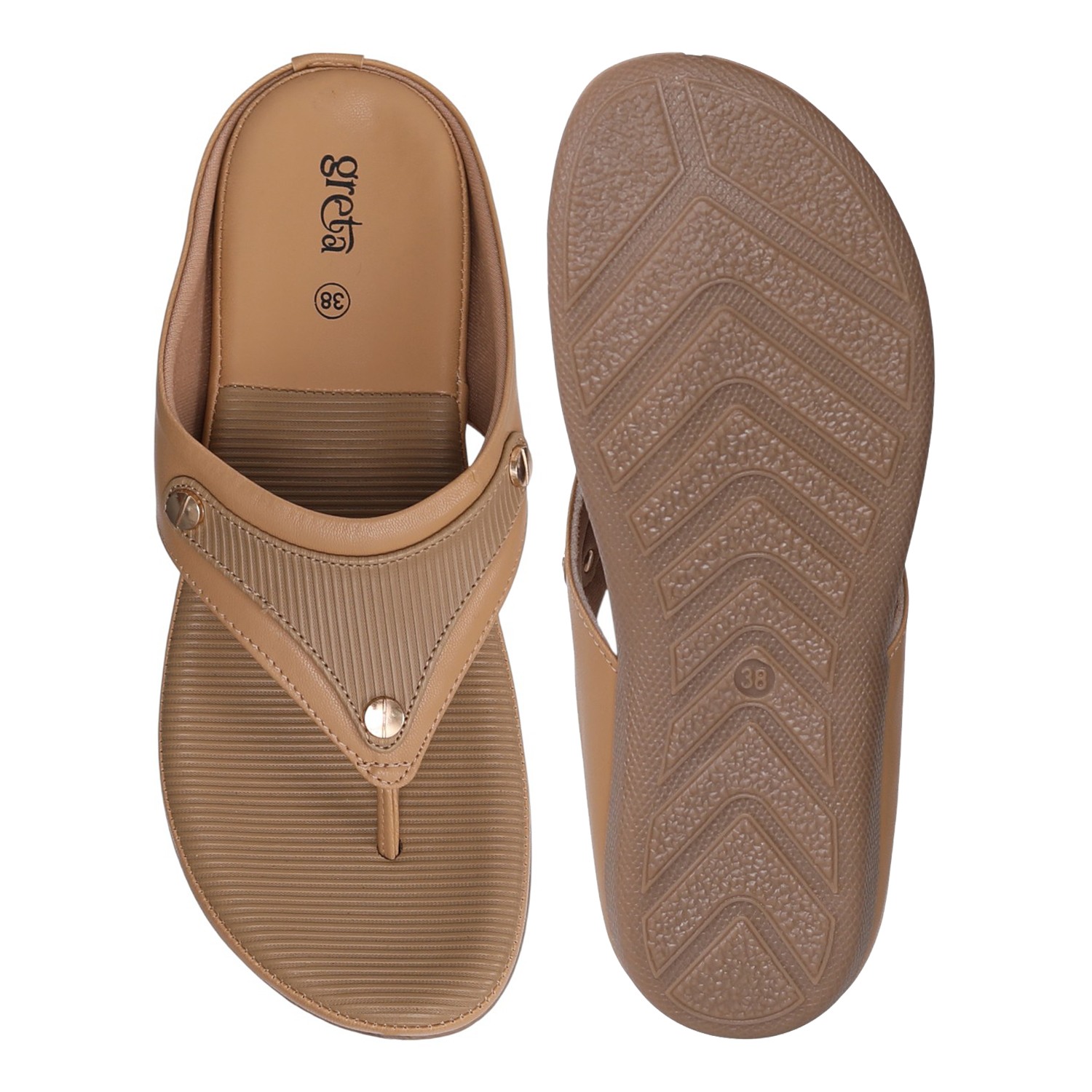 greta | Women Beige Comfort Sandals with Textured Footbed|3