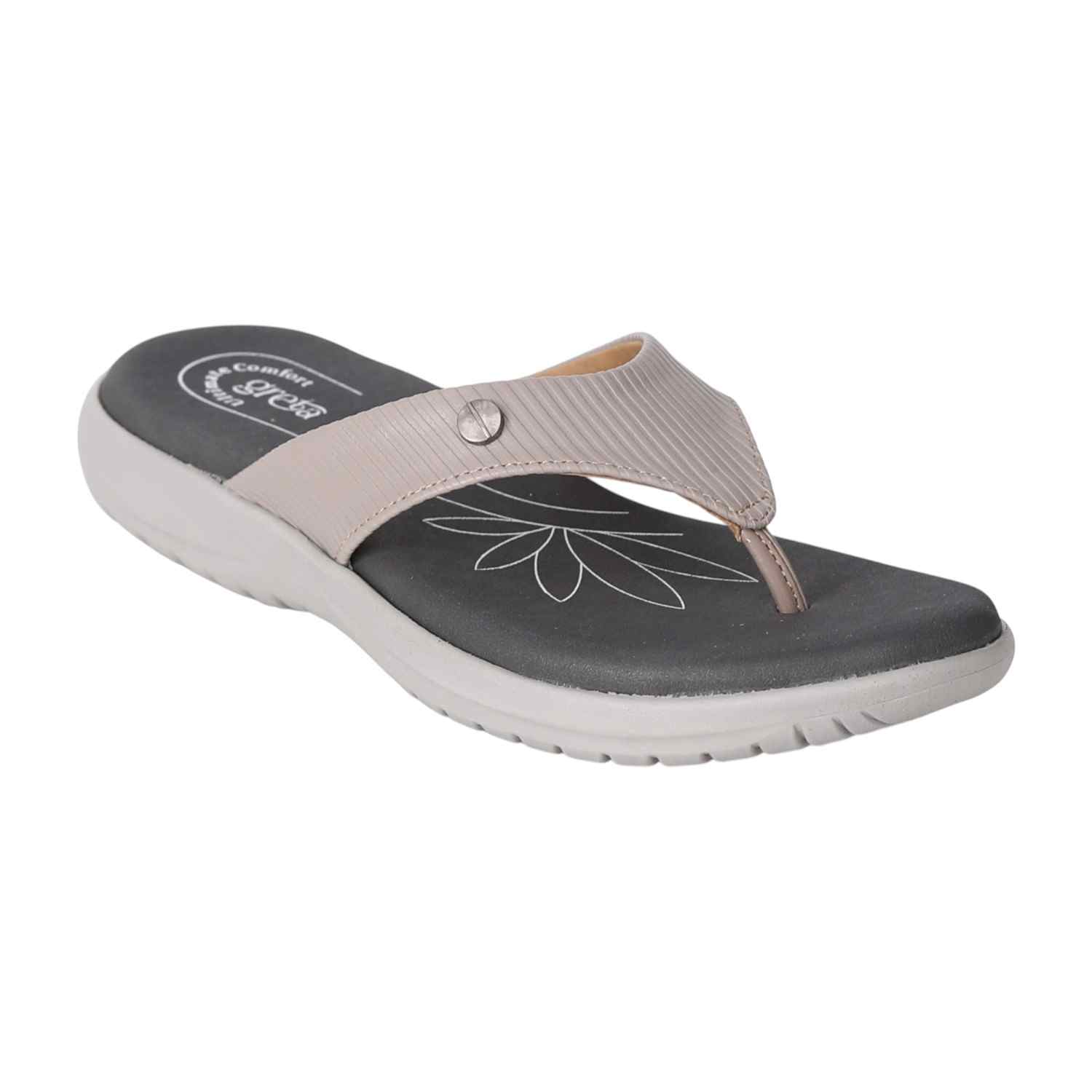 Women Grey Lightweight Sandals with Floral Footbed