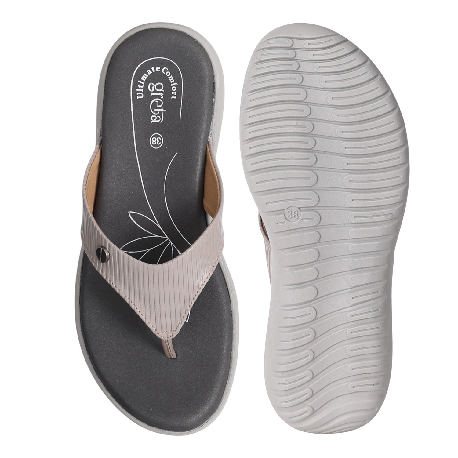 Women Grey Lightweight Sandals with Floral Footbed