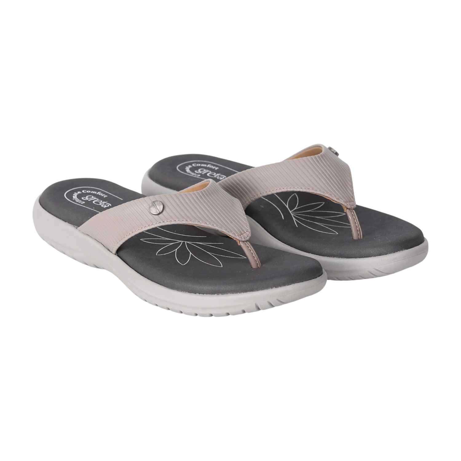 Women Grey Lightweight Sandals with Floral Footbed