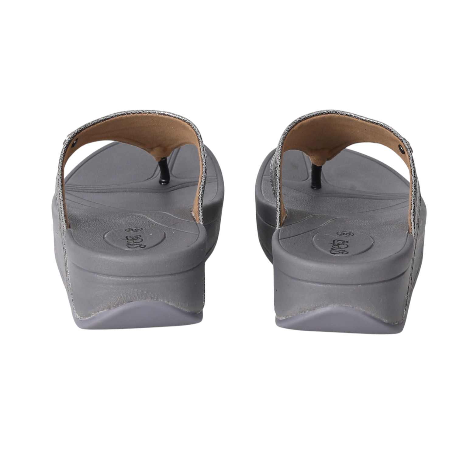 Women Metallic Grey Comfort Wedge Sandals
