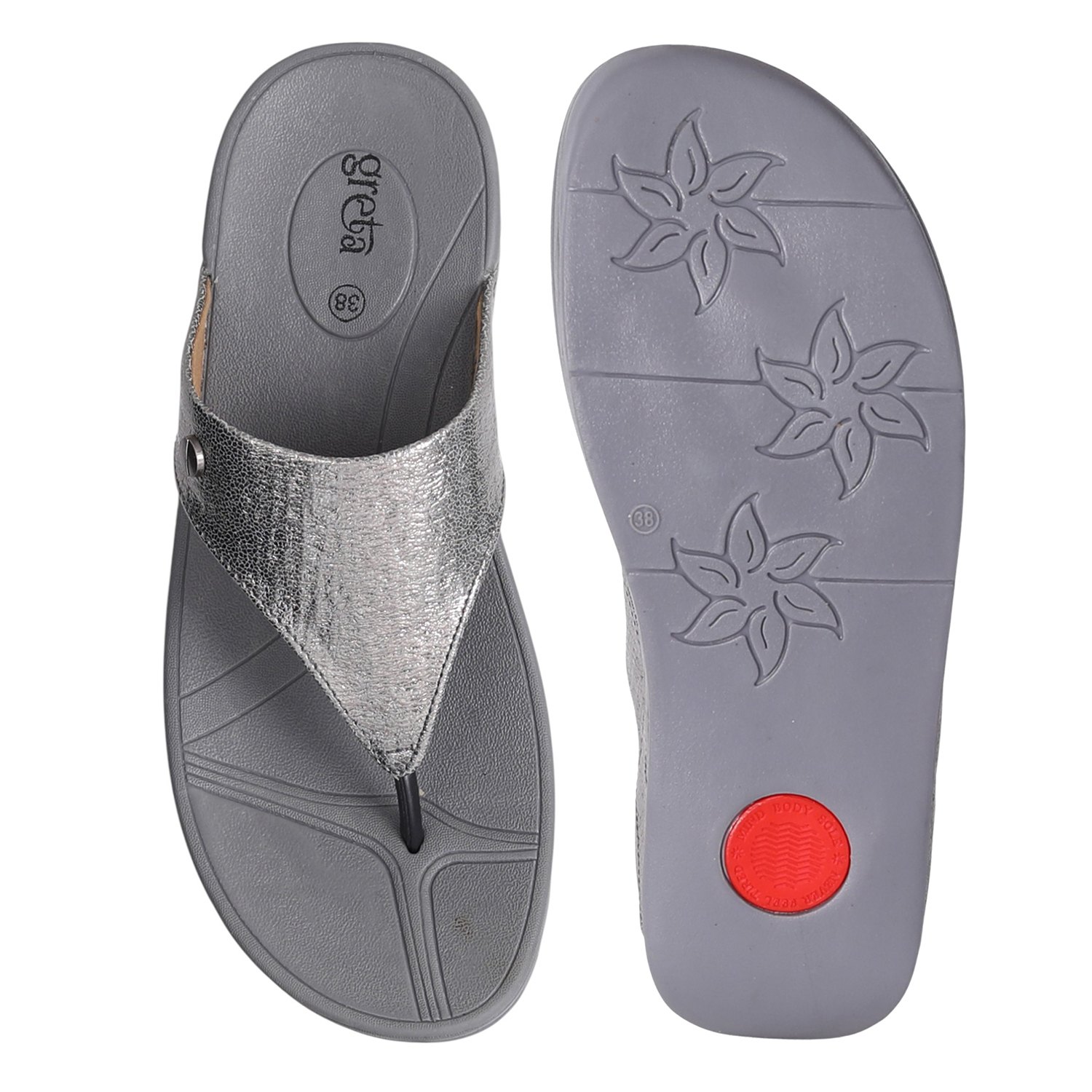 Women Metallic Grey Comfort Wedge Sandals