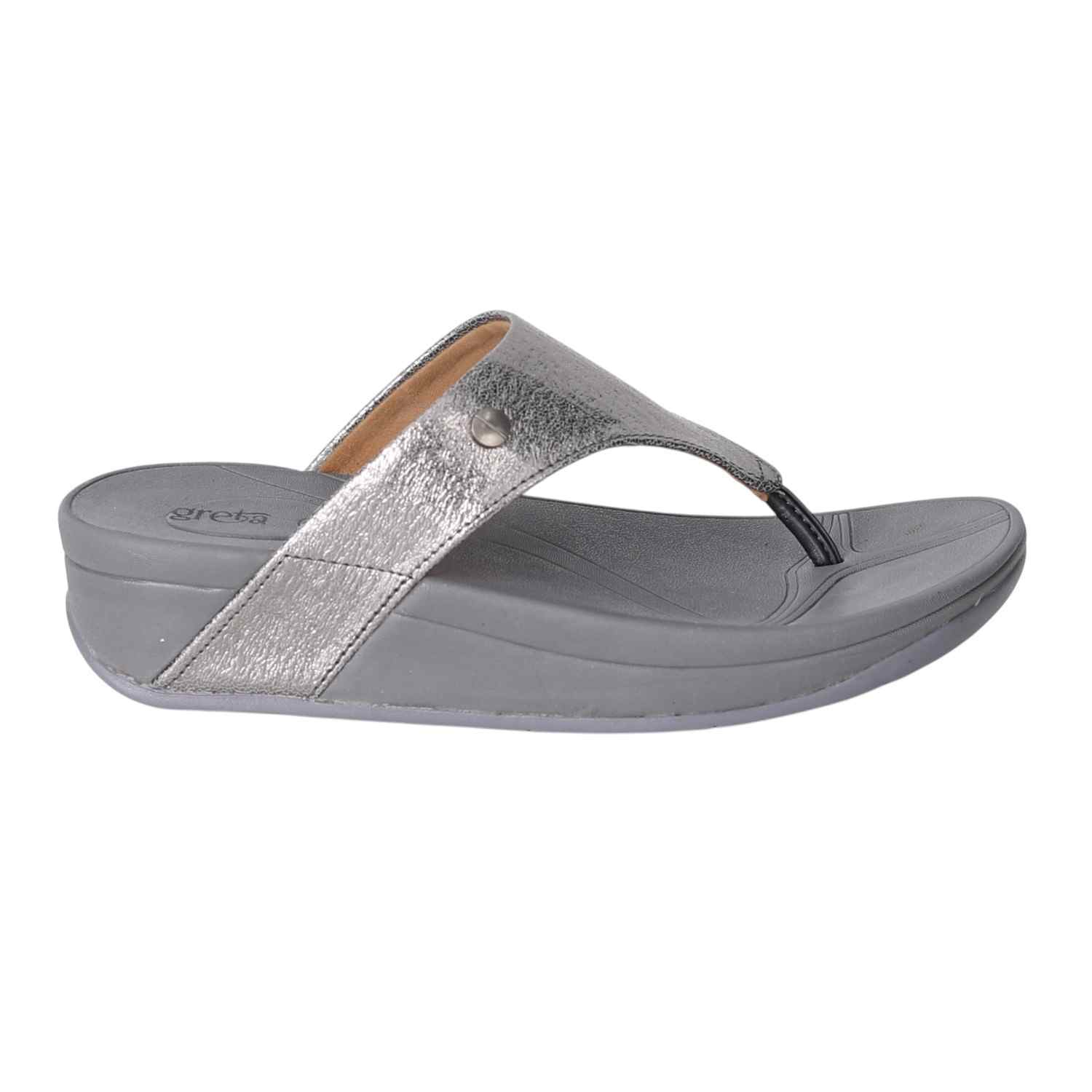Women Metallic Grey Comfort Wedge Sandals