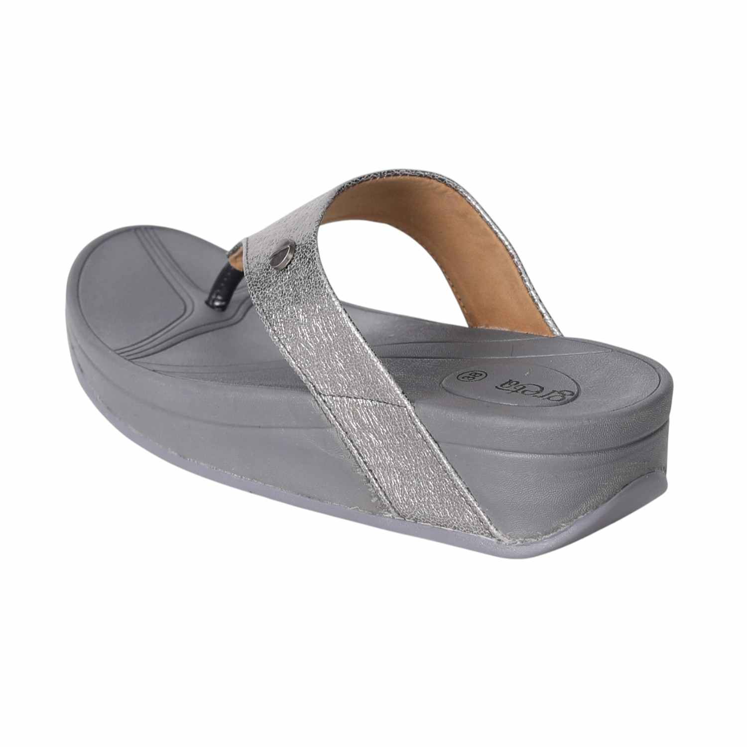 Women Metallic Grey Comfort Wedge Sandals