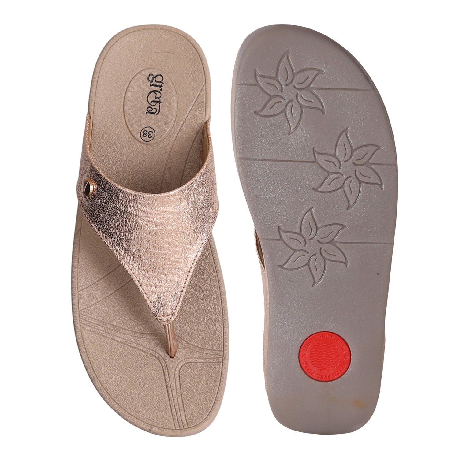 Women Metallic Rose Gold Comfort Wedge Sandals
