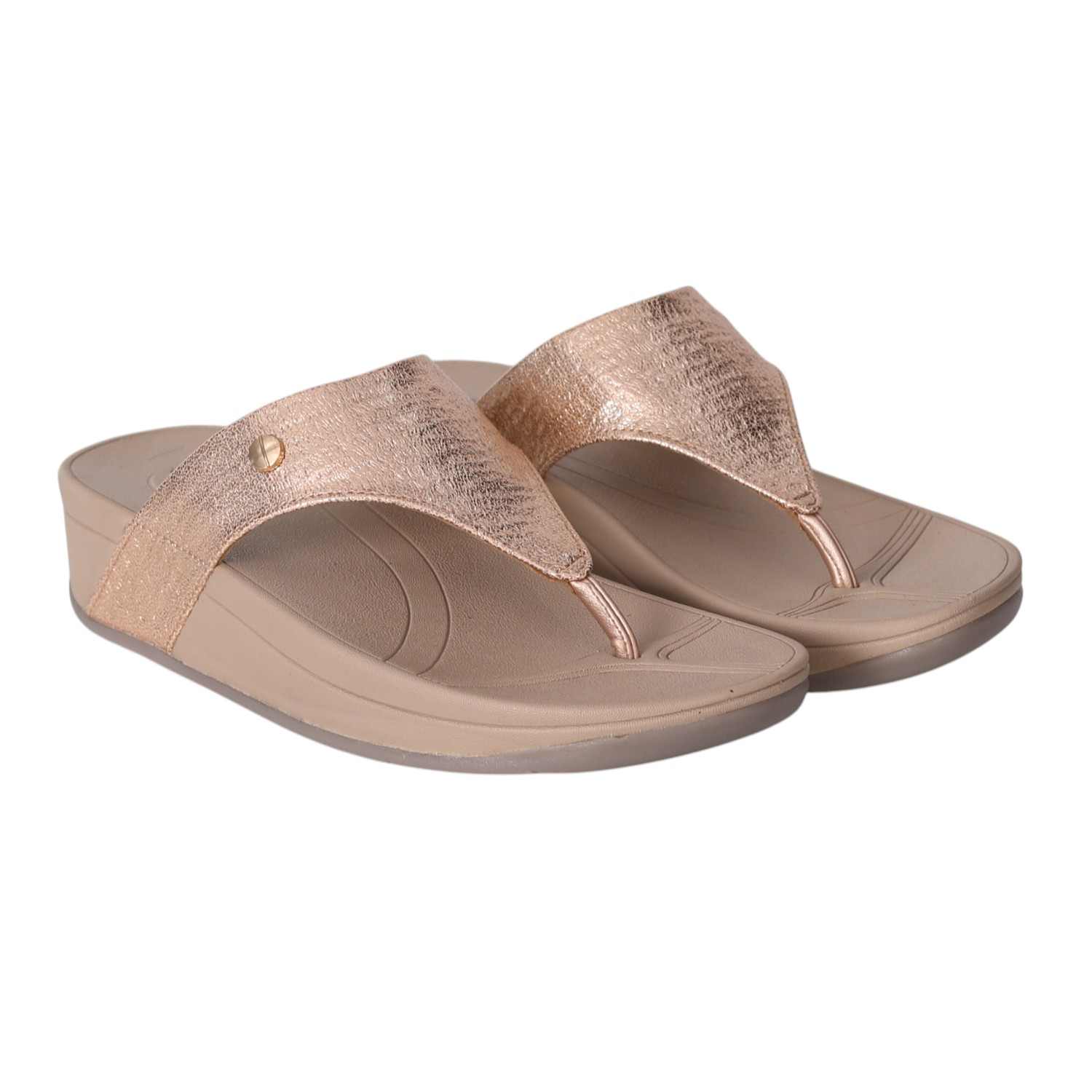 Women Metallic Rose Gold Comfort Wedge Sandals