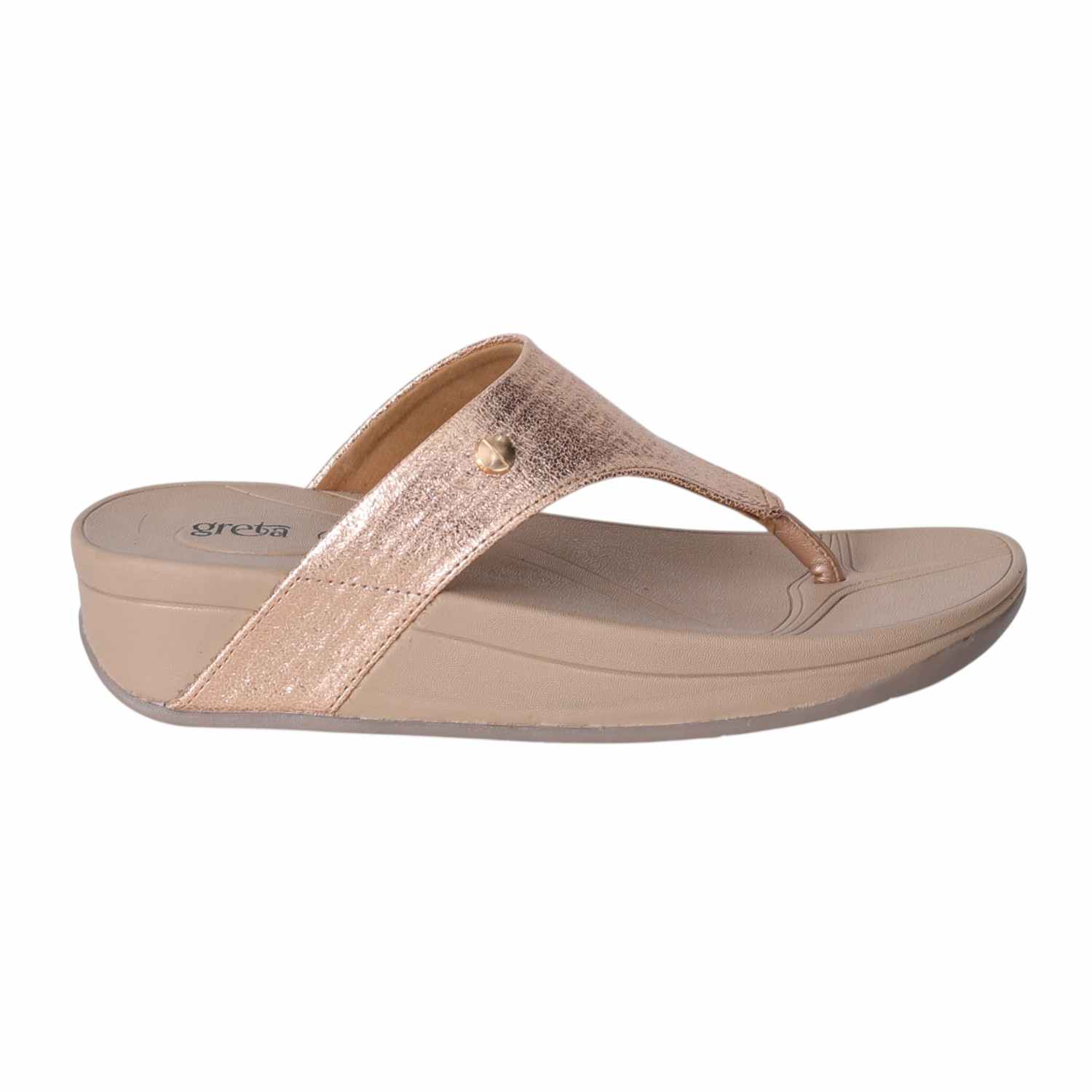 Women Metallic Rose Gold Comfort Wedge Sandals