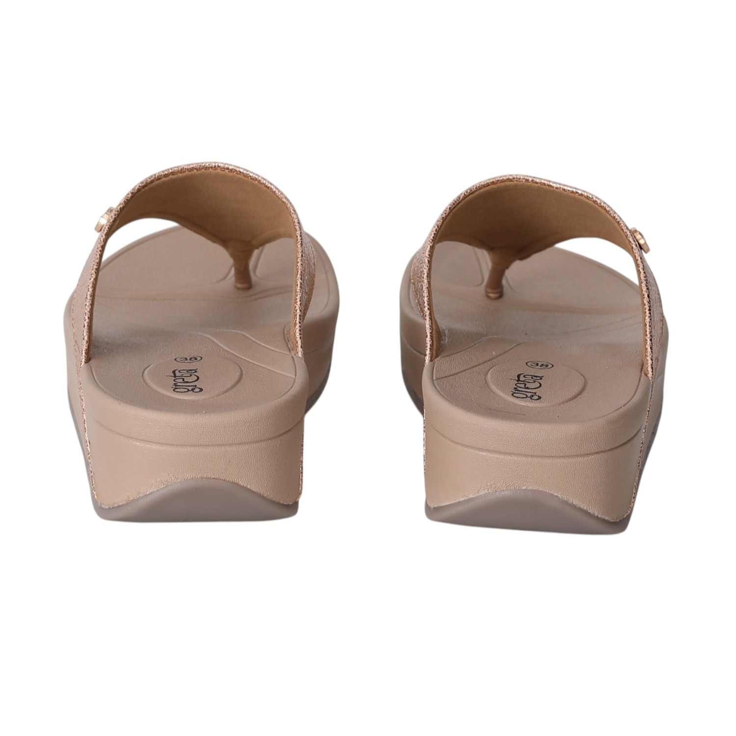 Women Metallic Rose Gold Comfort Wedge Sandals