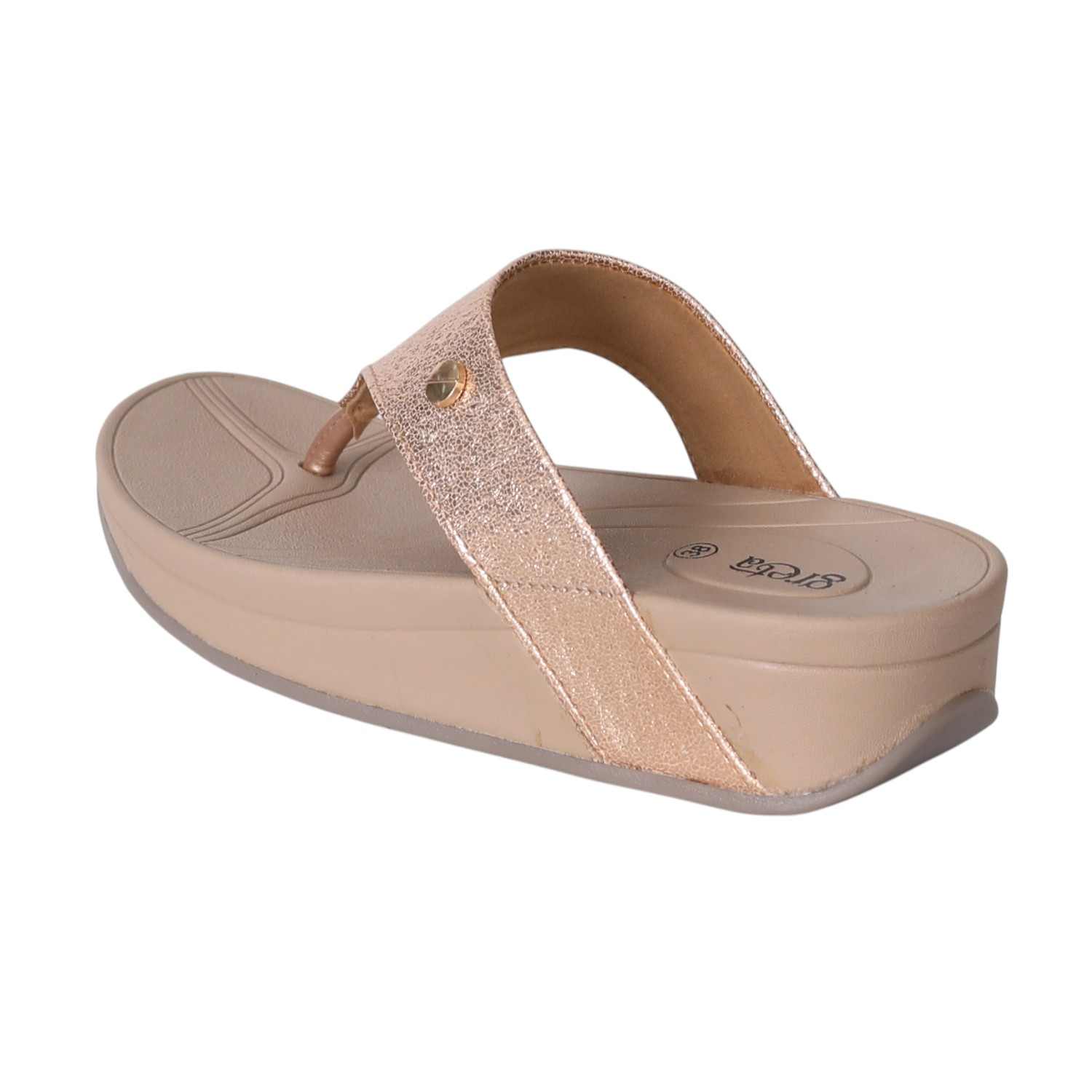 Women Metallic Rose Gold Comfort Wedge Sandals