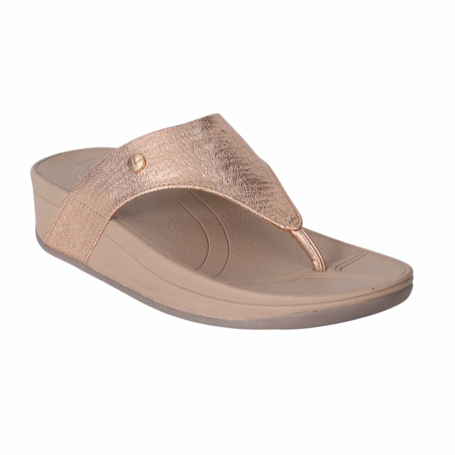 Women Metallic Rose Gold Comfort Wedge Sandals