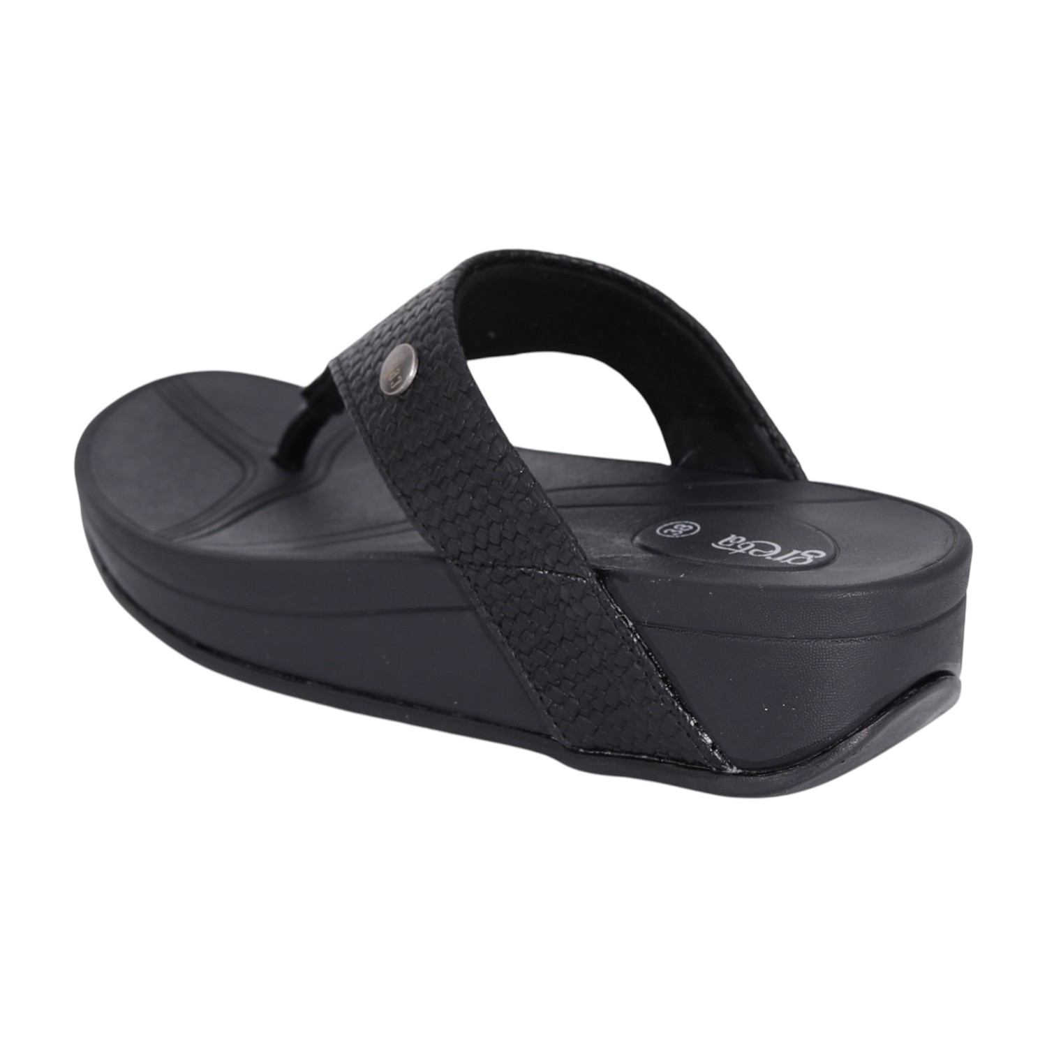 Women Black Textured Wedge Sandals