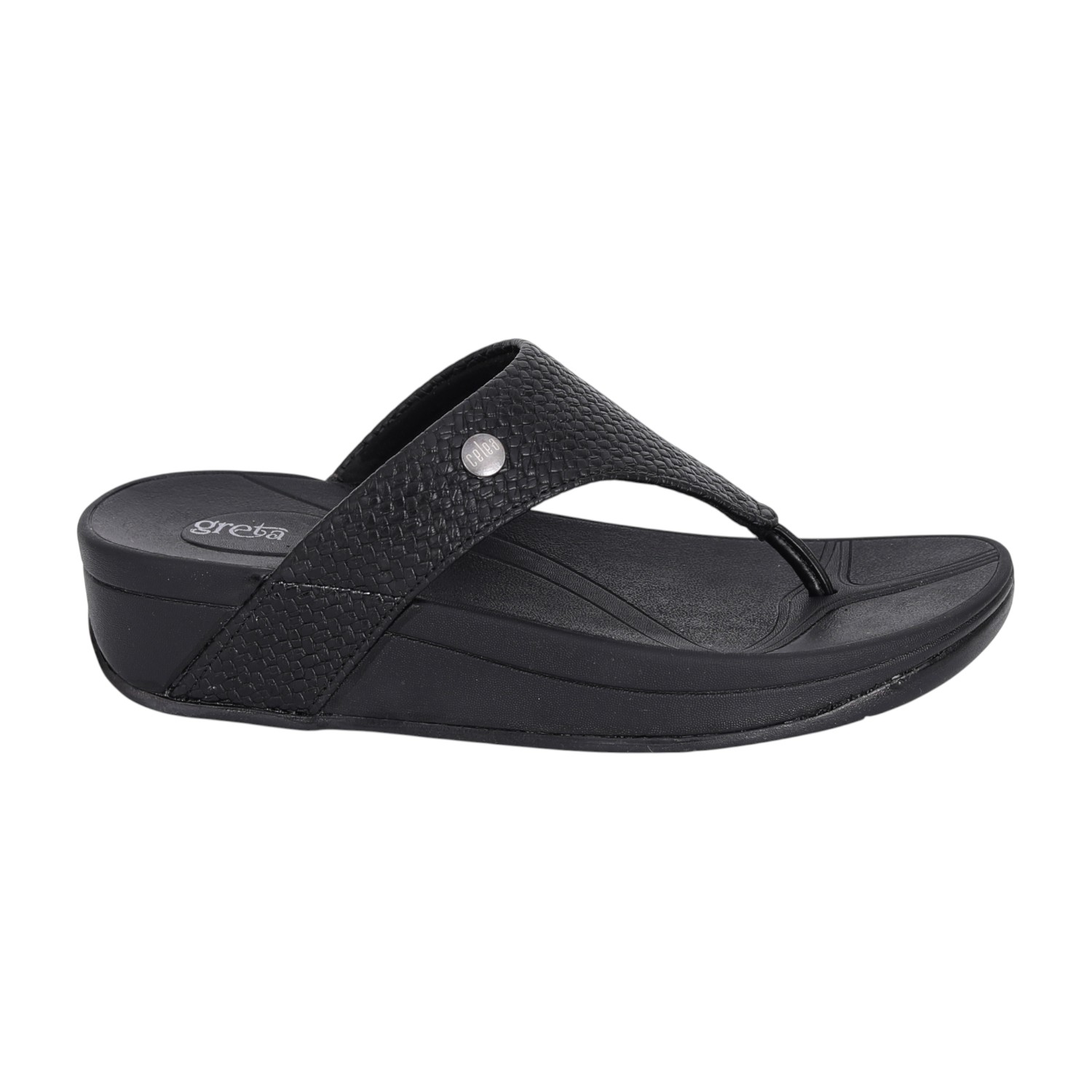 Women Black Textured Wedge Sandals
