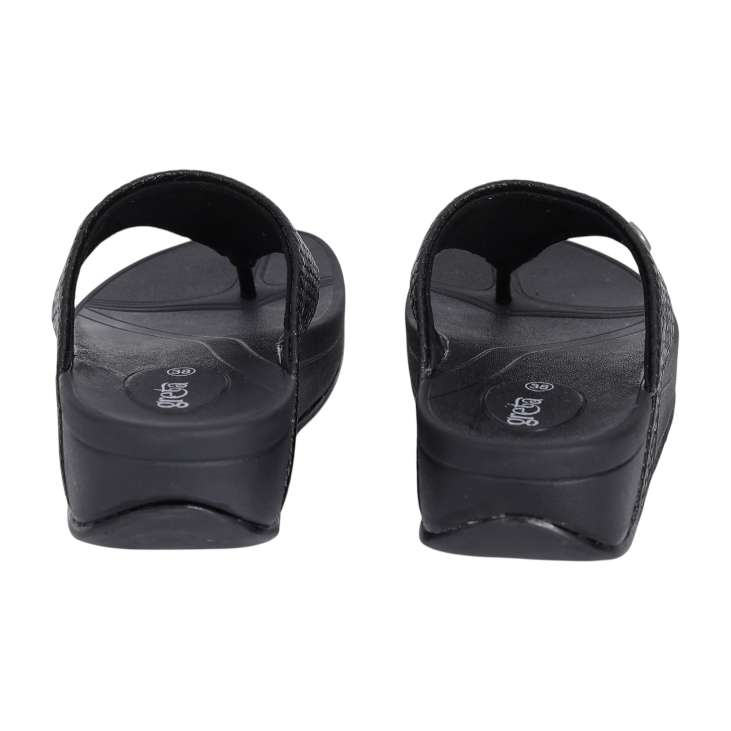 Women Black Textured Wedge Sandals