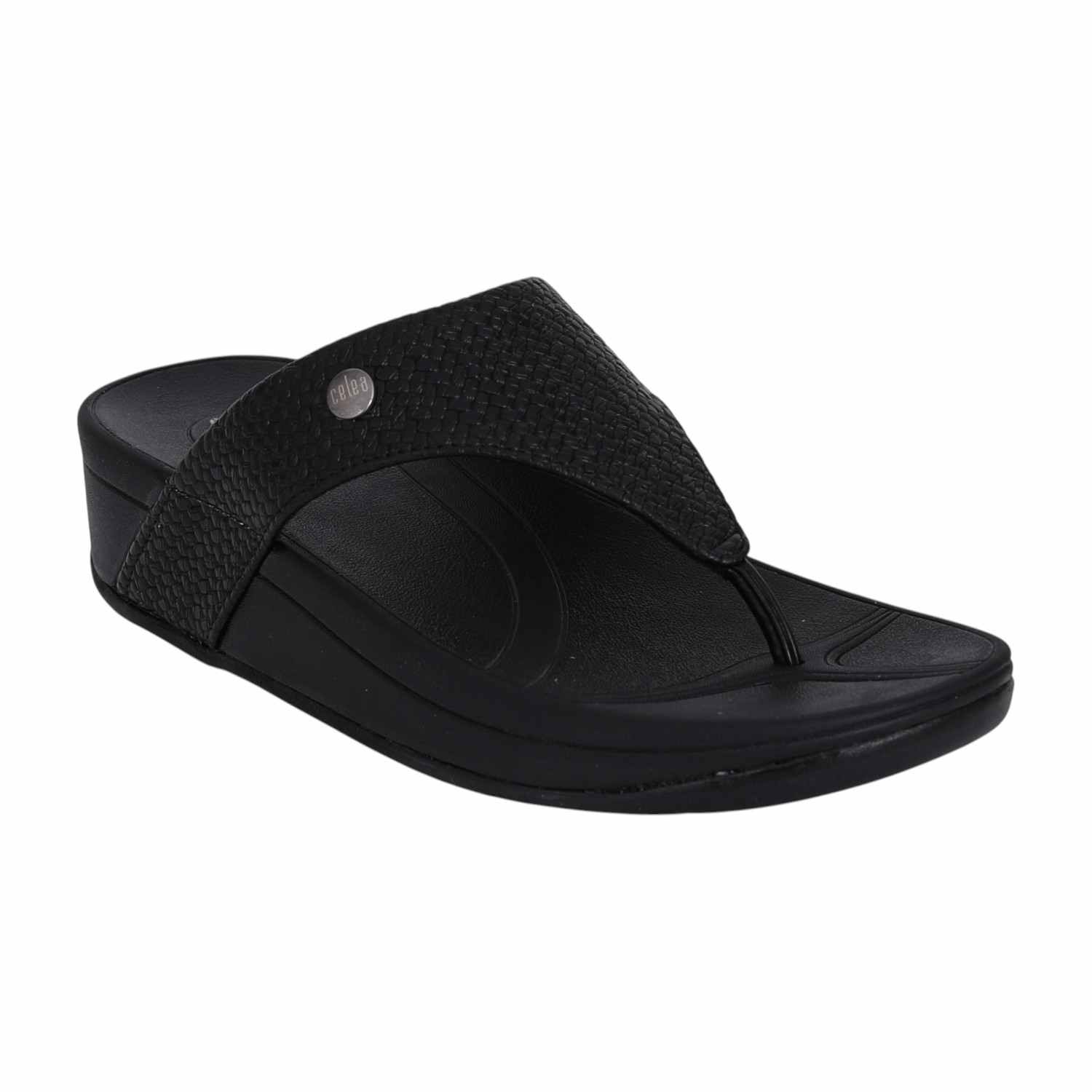 Women Black Textured Wedge Sandals