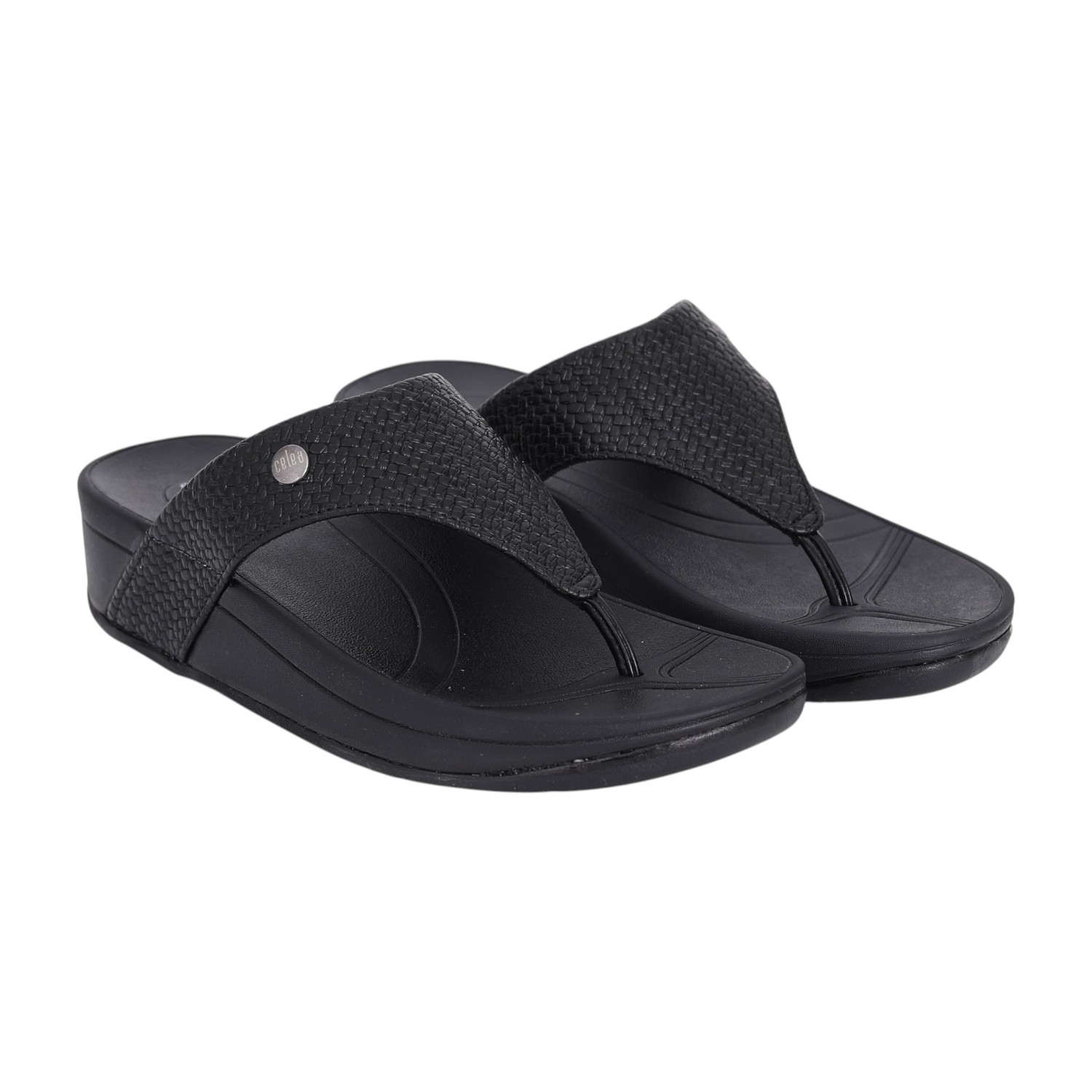 Women Black Textured Wedge Sandals