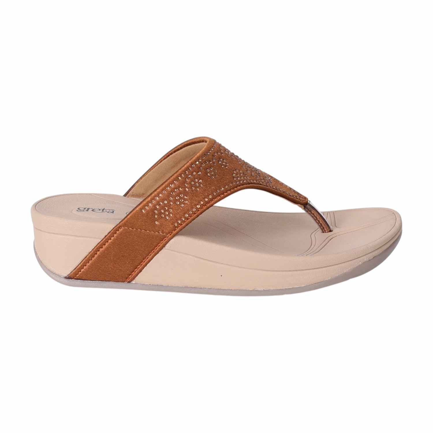 Women Gold Wedge Slip-On Sandals with Embellished Upper