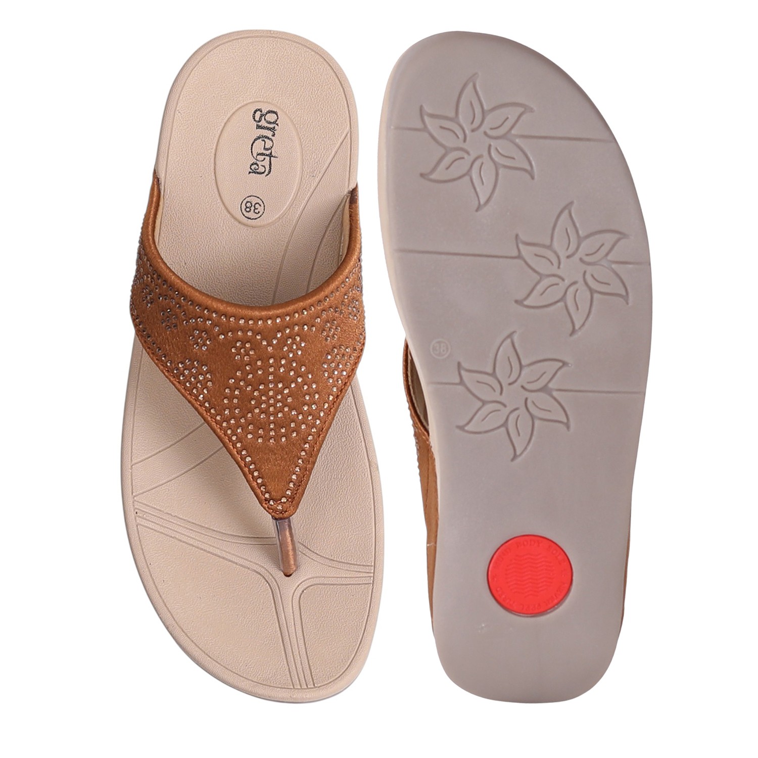 Women Gold Wedge Slip-On Sandals with Embellished Upper