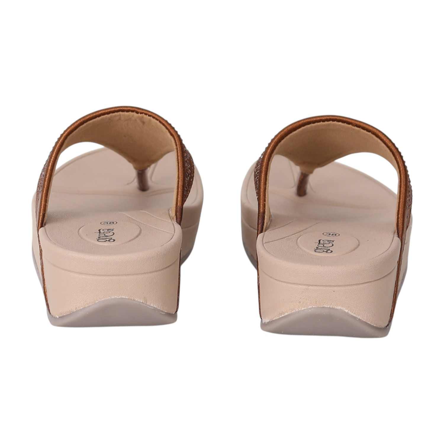 Women Gold Wedge Slip-On Sandals with Embellished Upper