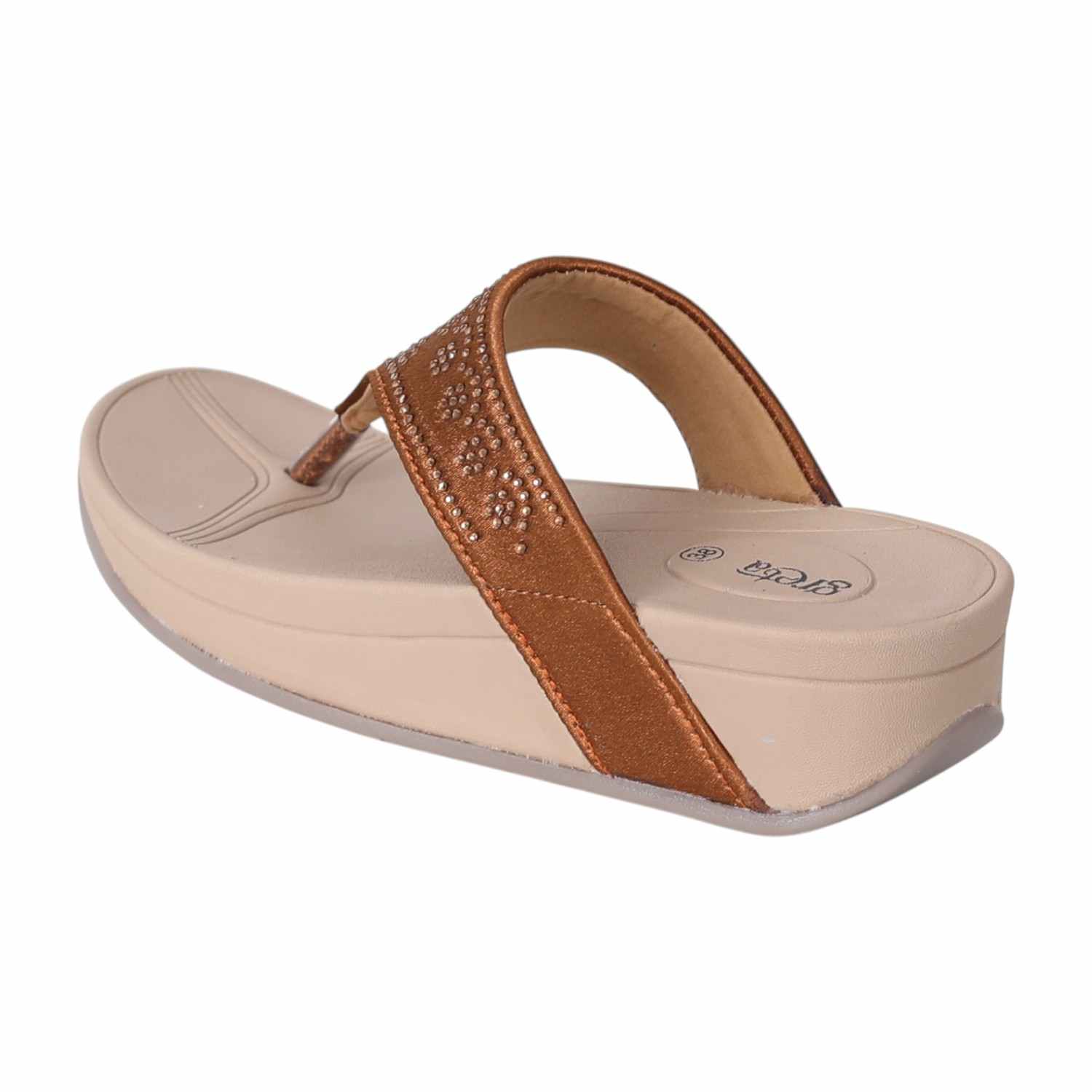 Women Gold Wedge Slip-On Sandals with Embellished Upper