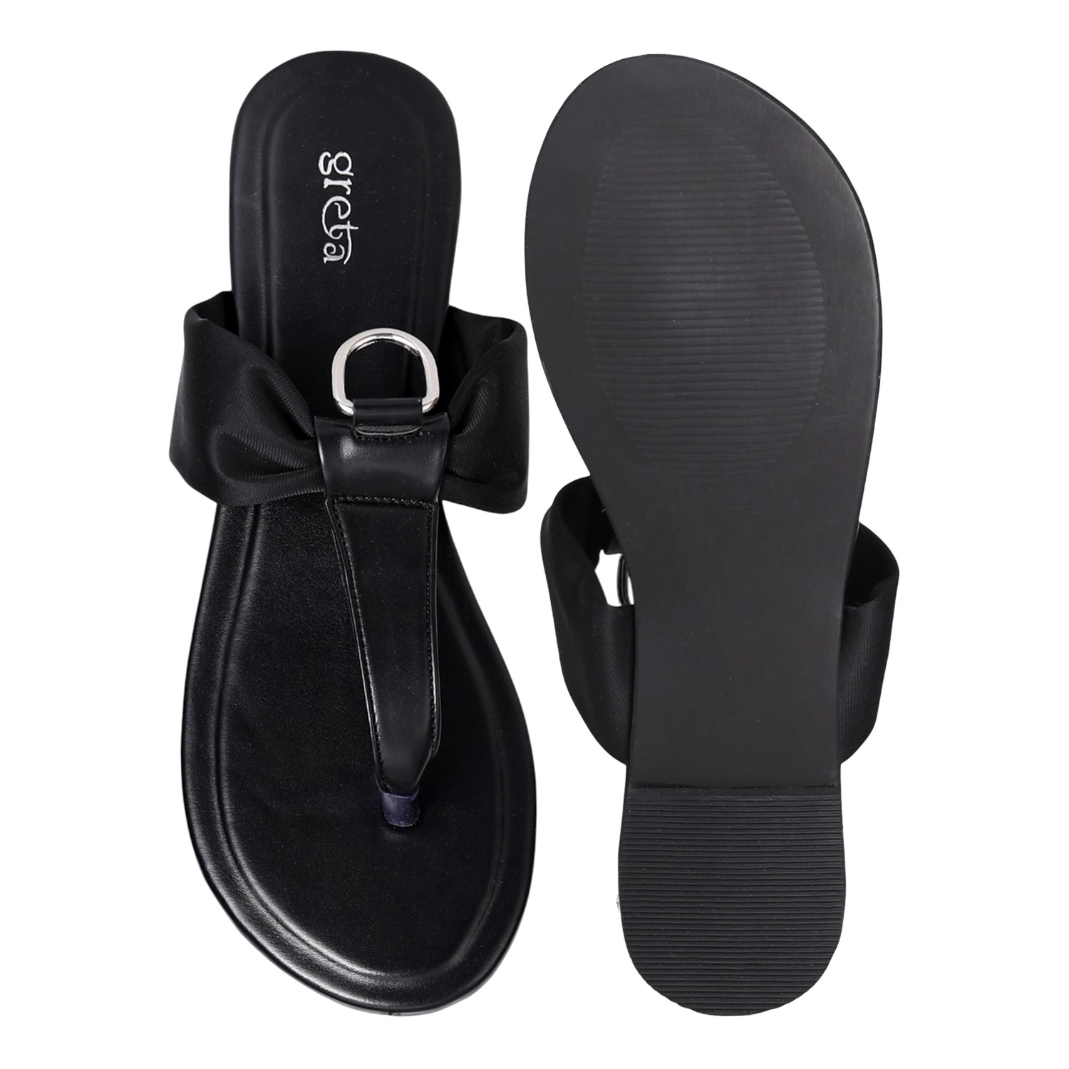 Women's Black Knot Detail Ring Flats