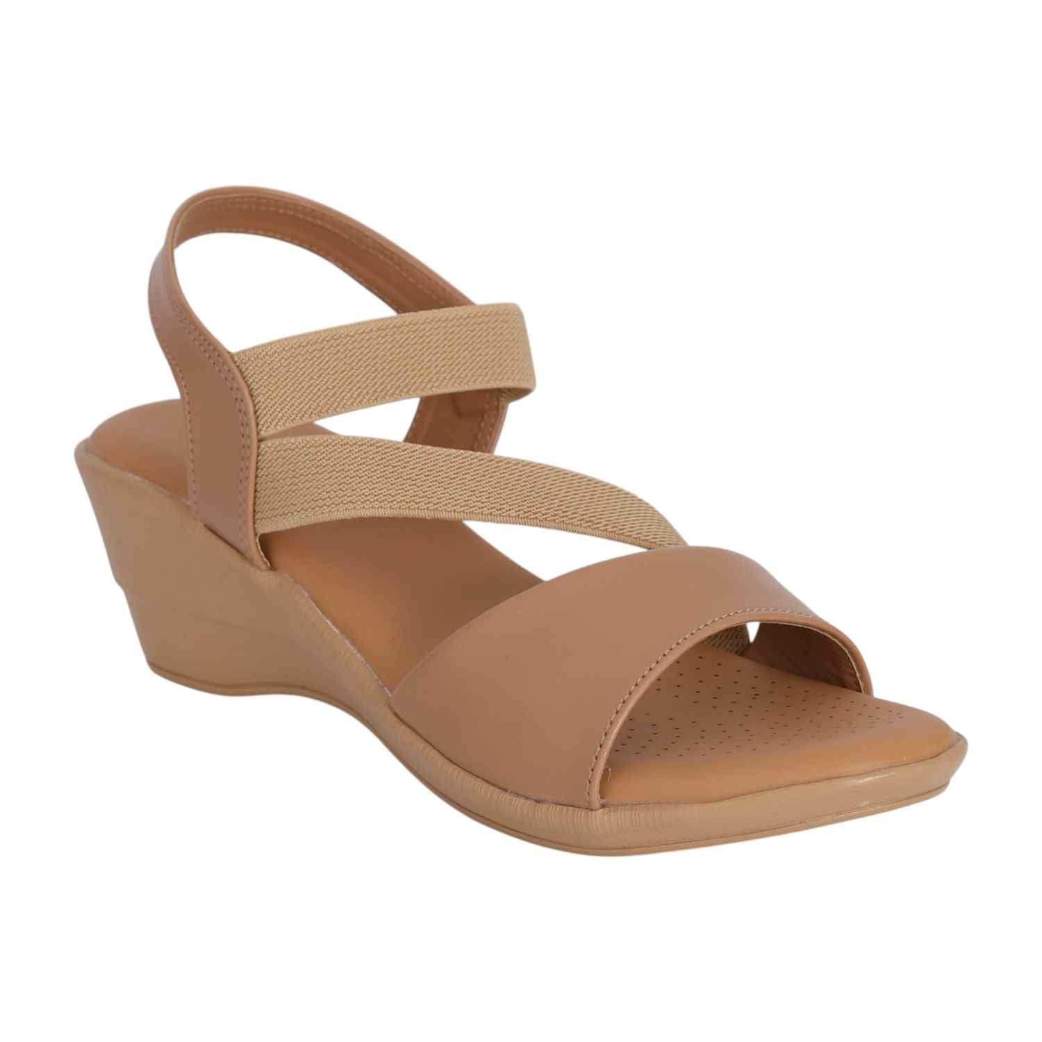 Women Beige Stretch Wedge Sandals