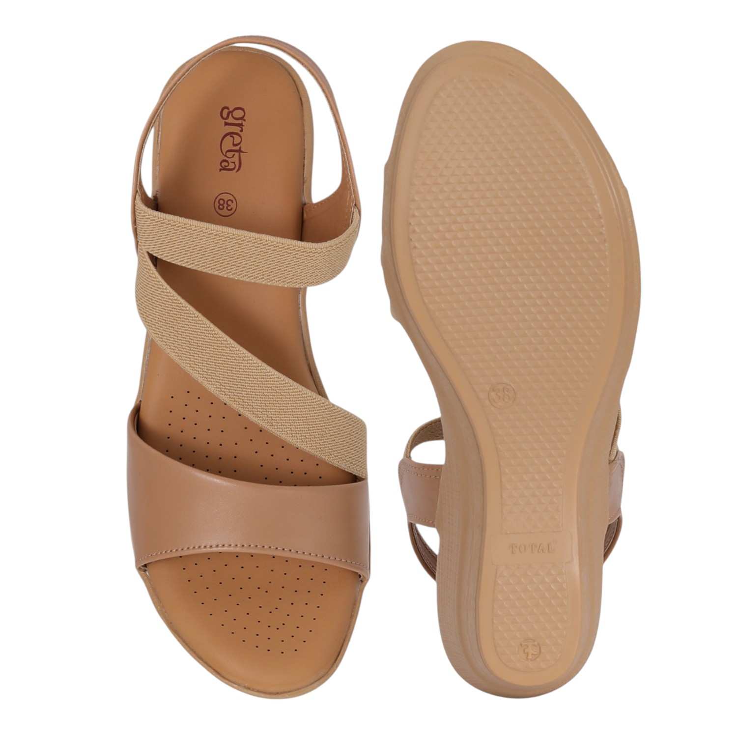 Women Beige Stretch Wedge Sandals
