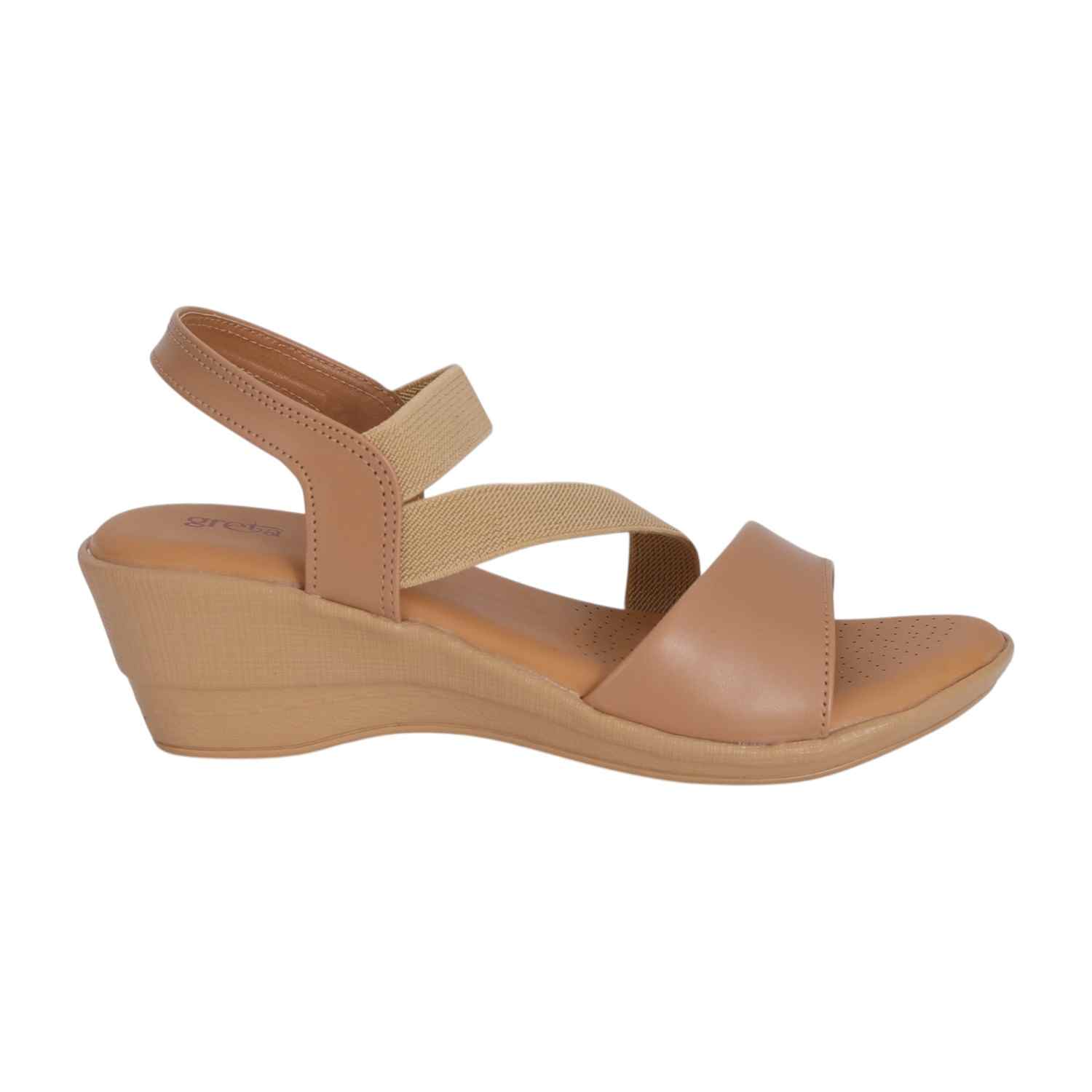 Women Beige Stretch Wedge Sandals
