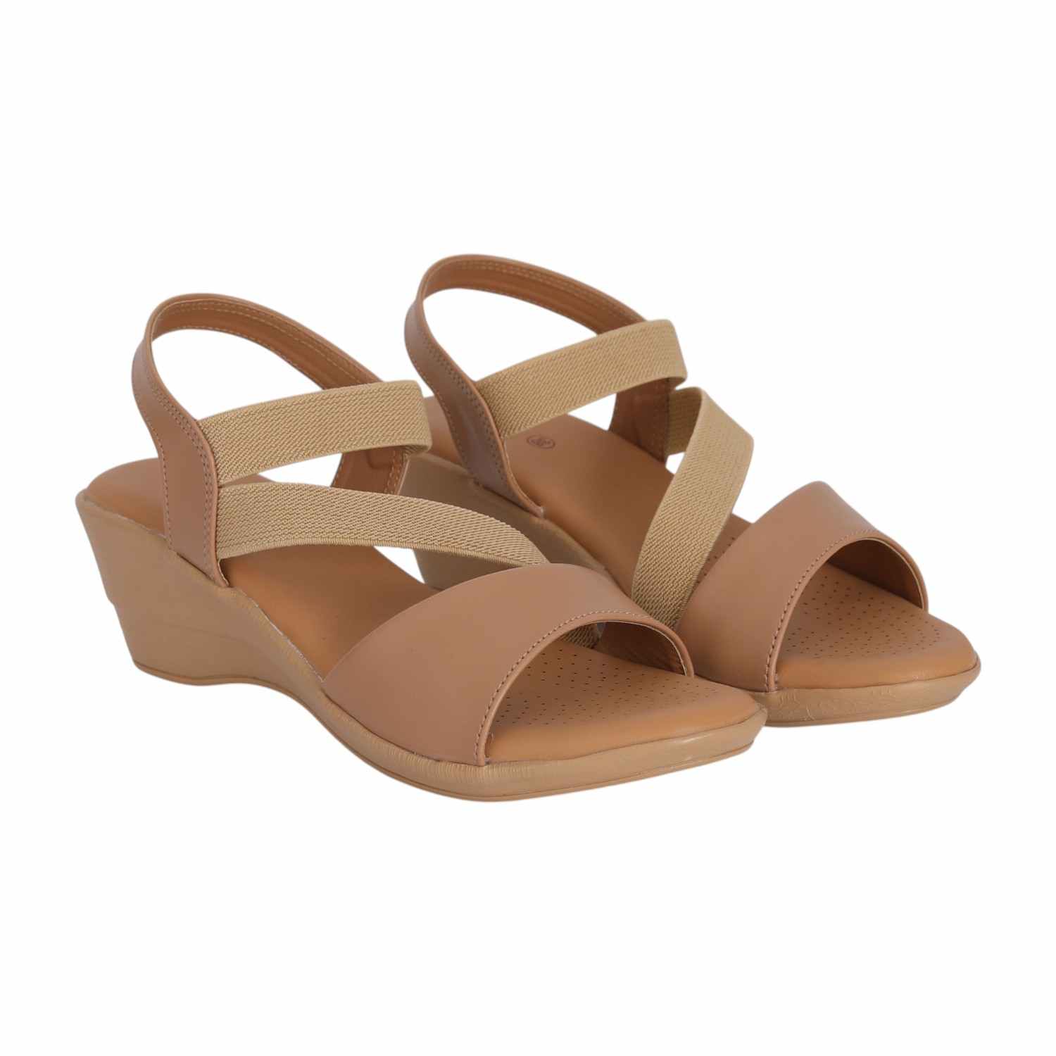Women Beige Stretch Wedge Sandals