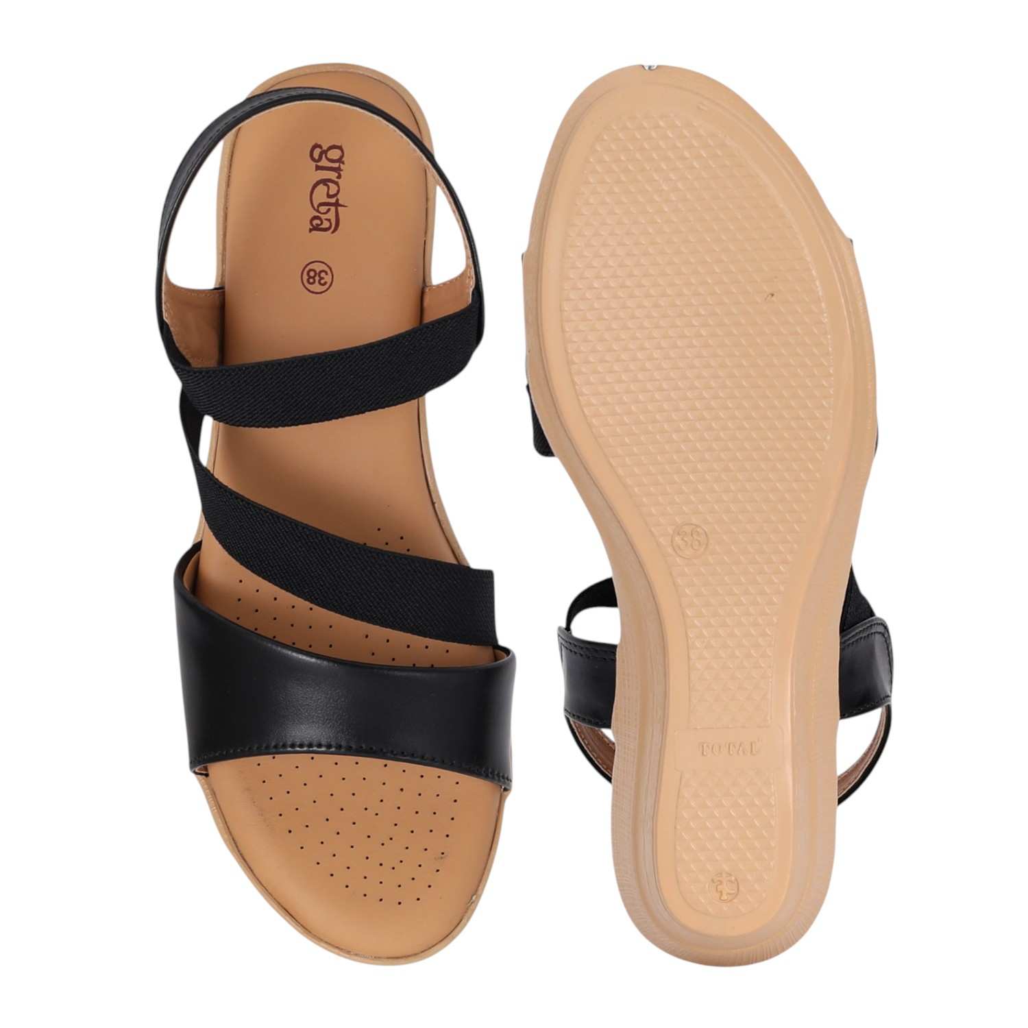 Women Black Stretch Wedge Sandals