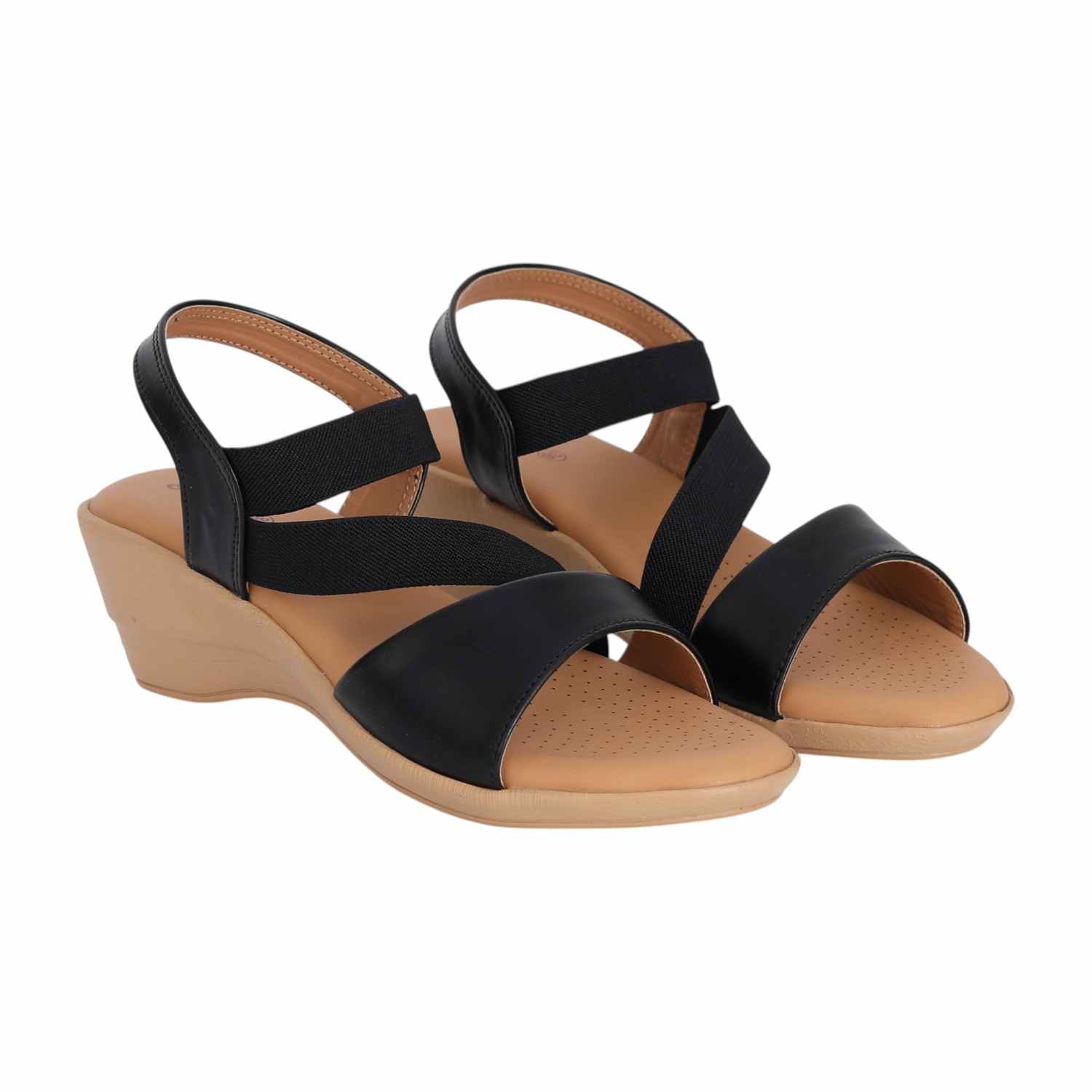 Women Black Stretch Wedge Sandals