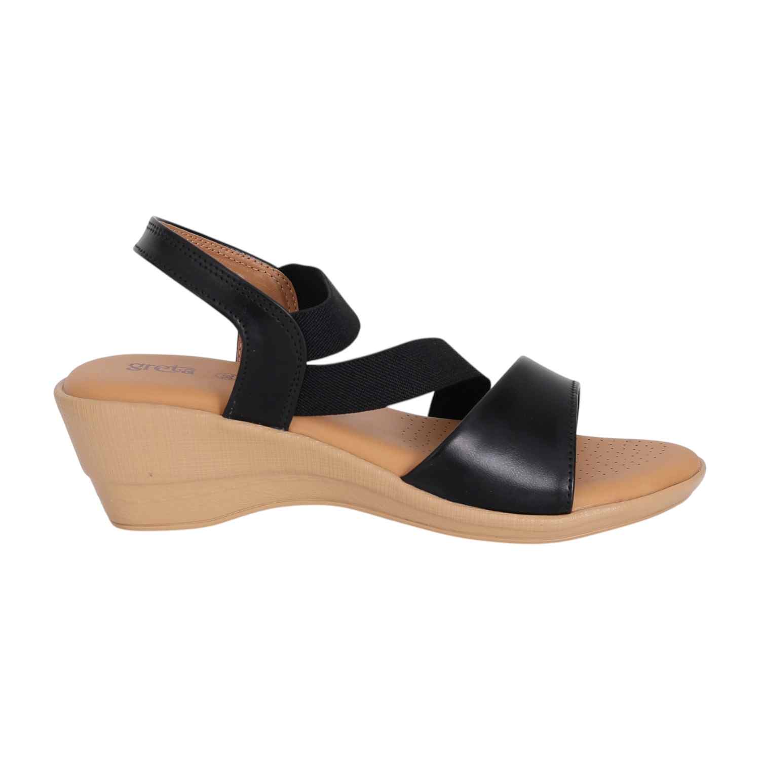 Women Black Stretch Wedge Sandals