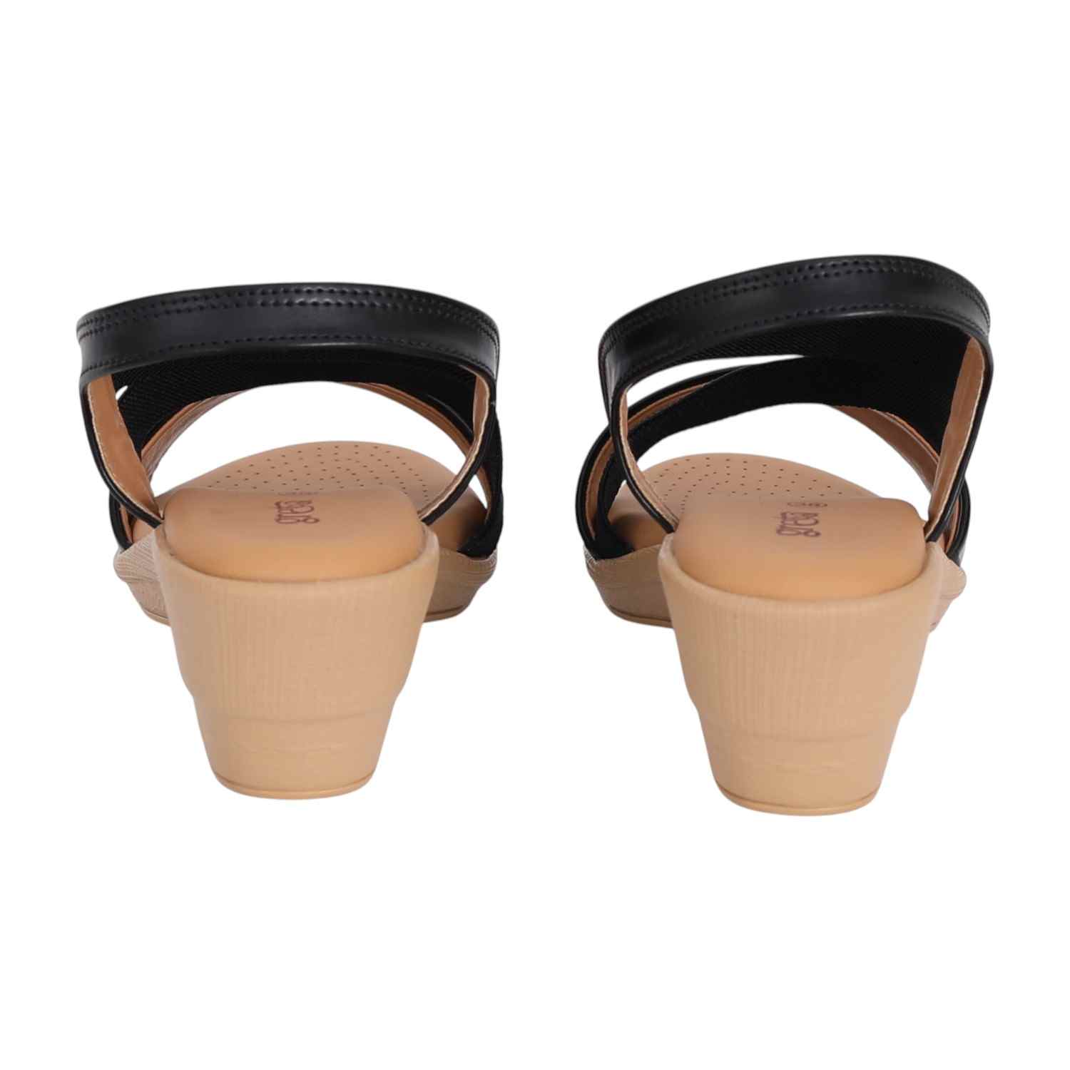 Women Black Stretch Wedge Sandals