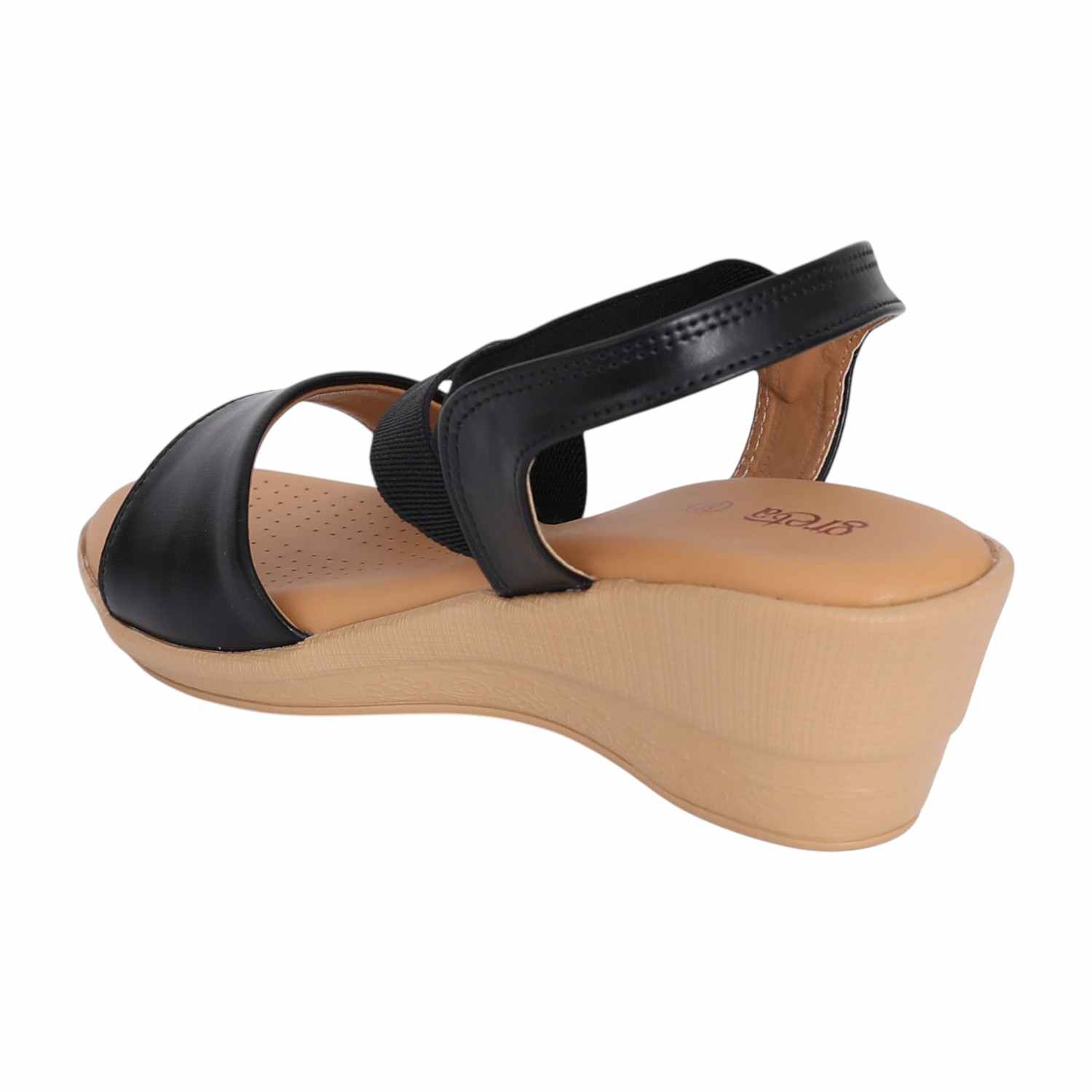 Women Black Stretch Wedge Sandals
