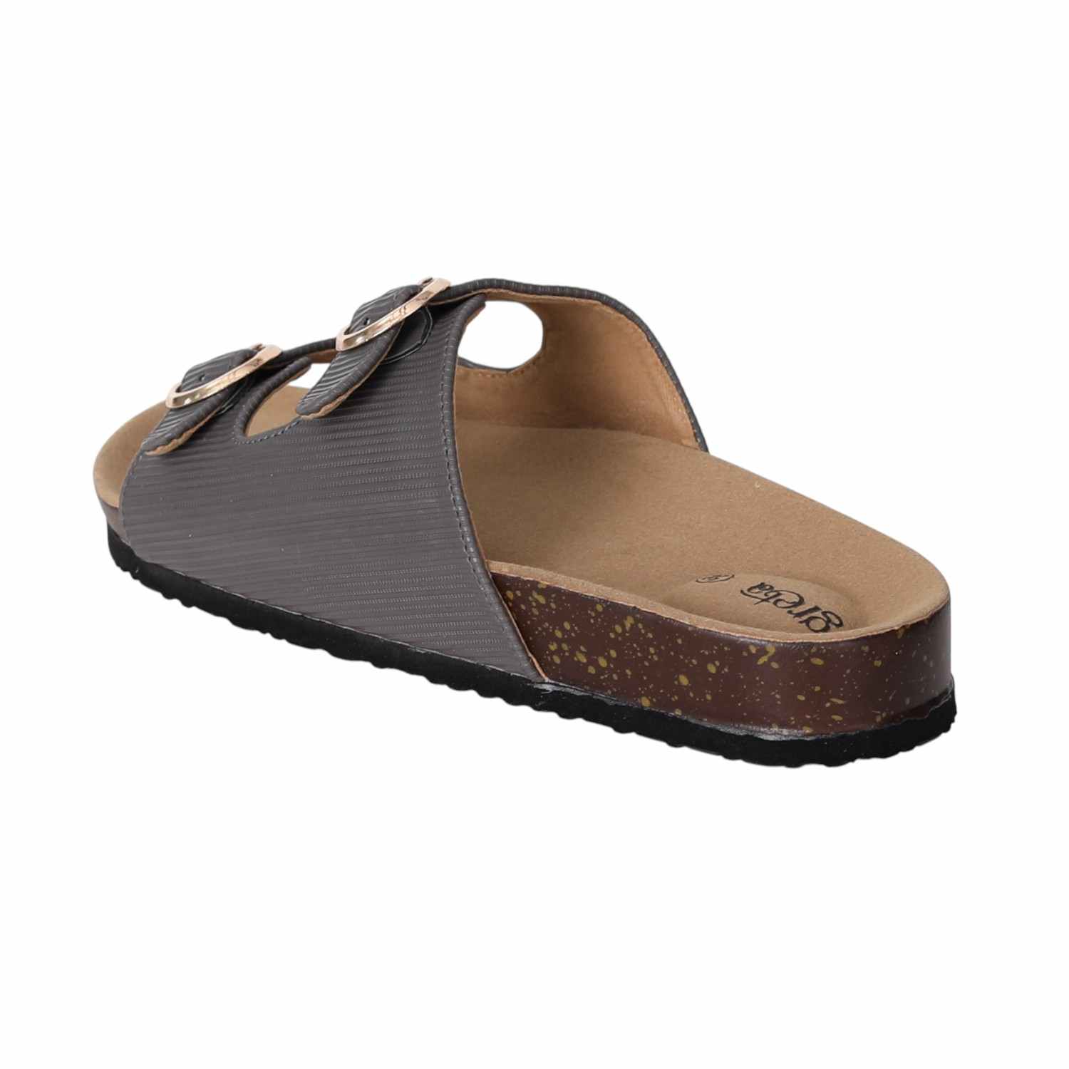 Women Grey Double Buckle Comfort Slide Sandals