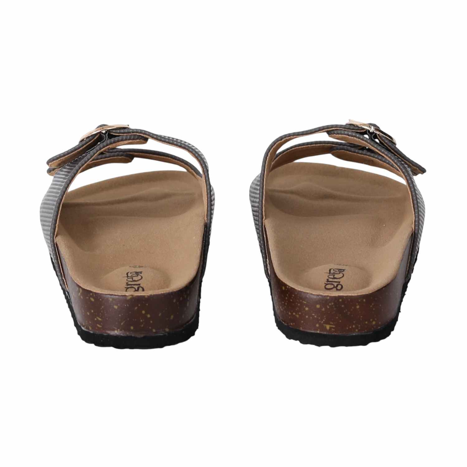 Women Grey Double Buckle Comfort Slide Sandals
