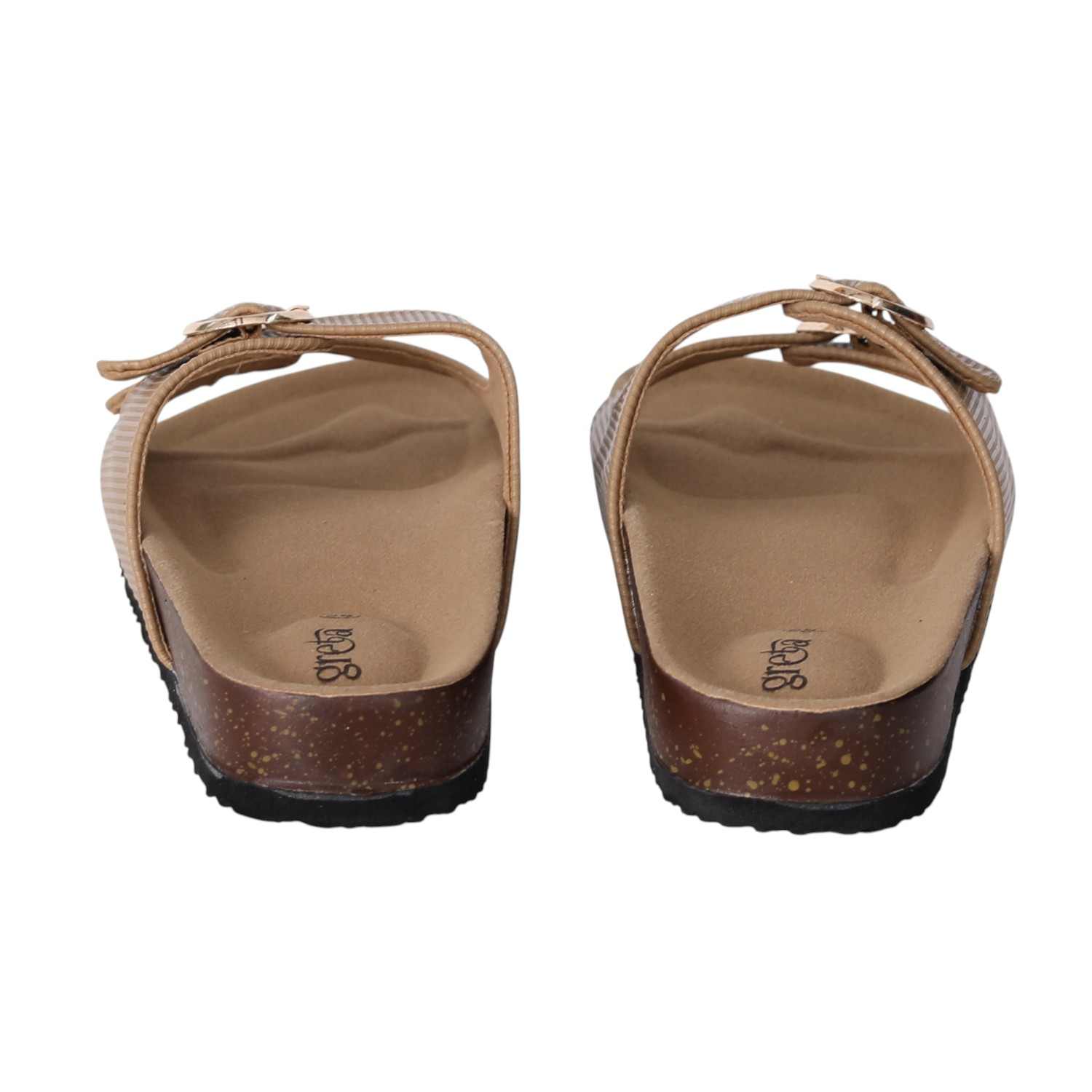Women Beige Double Buckle Comfort Slide Sandals