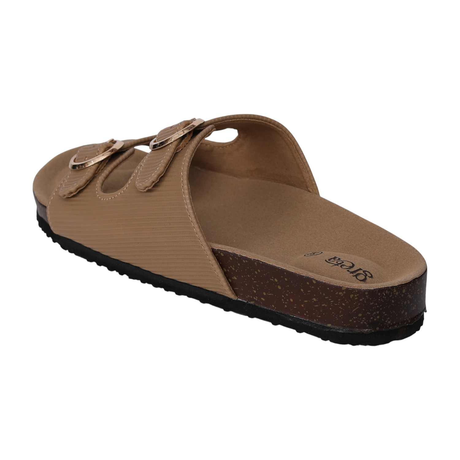 greta | Women Beige Double Buckle Comfort Slide Sandals|4