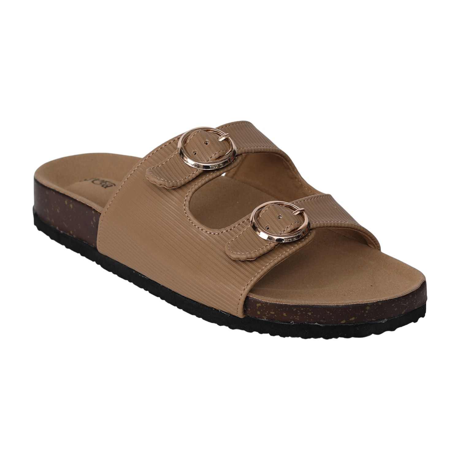 greta | Women Beige Double Buckle Comfort Slide Sandals|0