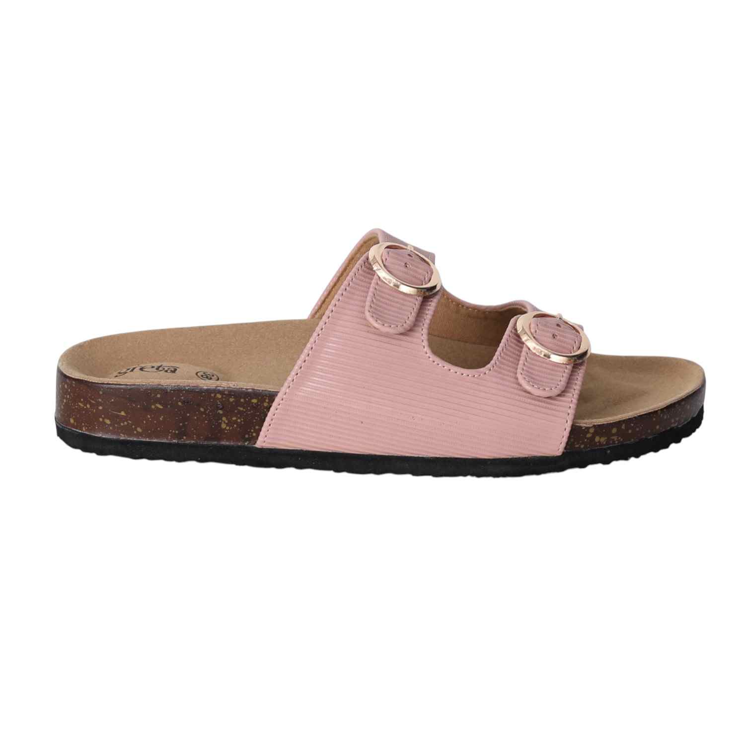 Women Pink Double Buckle Comfort Slide Sandals