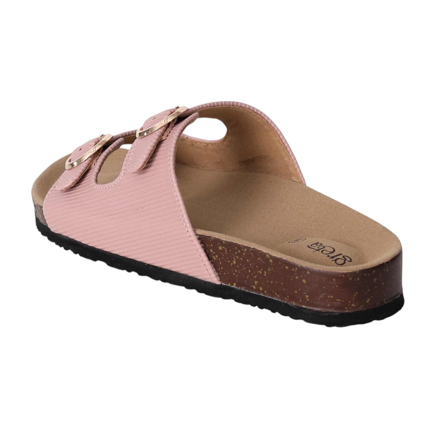 Women Pink Double Buckle Comfort Slide Sandals