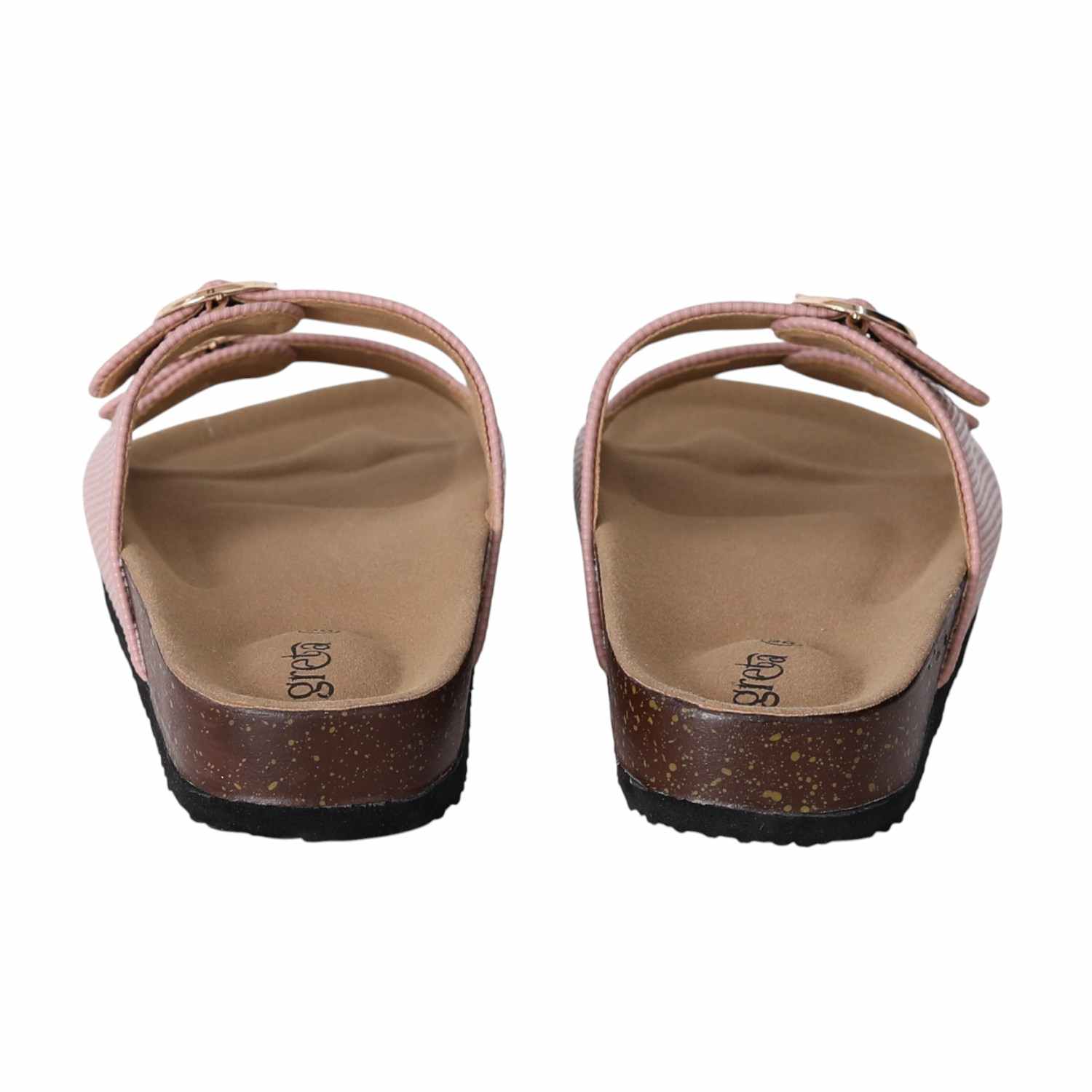 Women Pink Double Buckle Comfort Slide Sandals