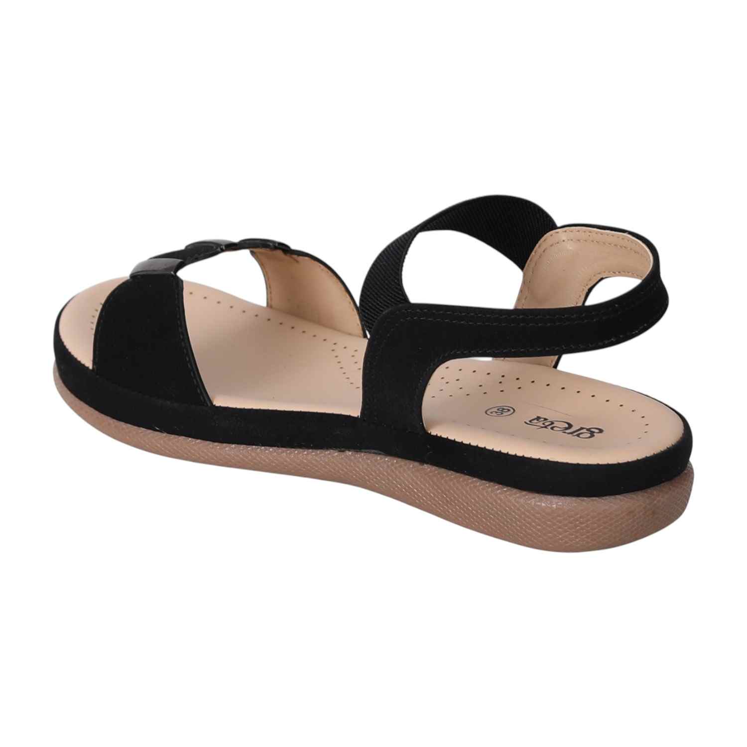 Women Black T-Strap Sandals with Studded Detailing