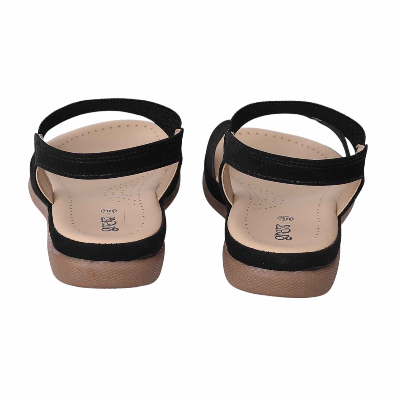 Women Black T-Strap Sandals with Studded Detailing