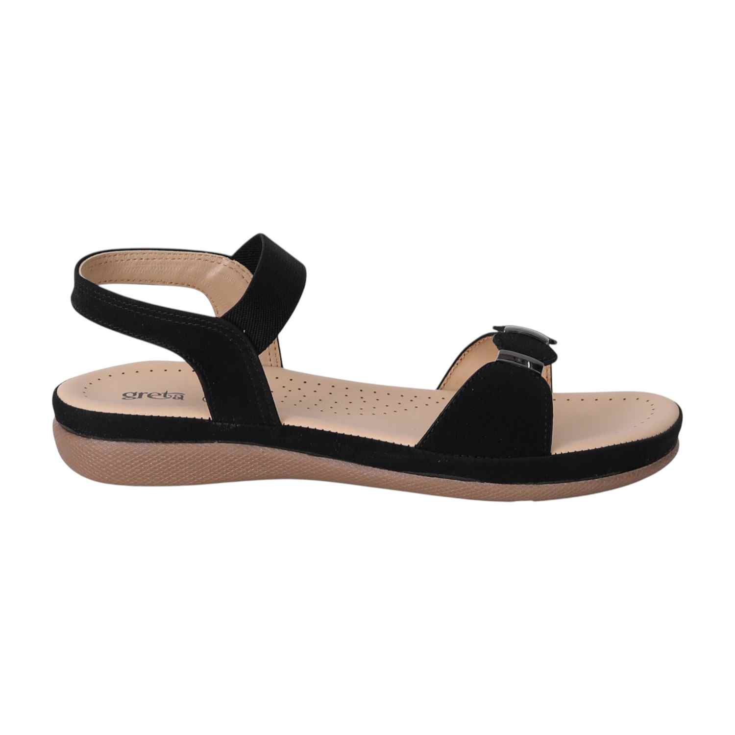 Women Black T-Strap Sandals with Studded Detailing